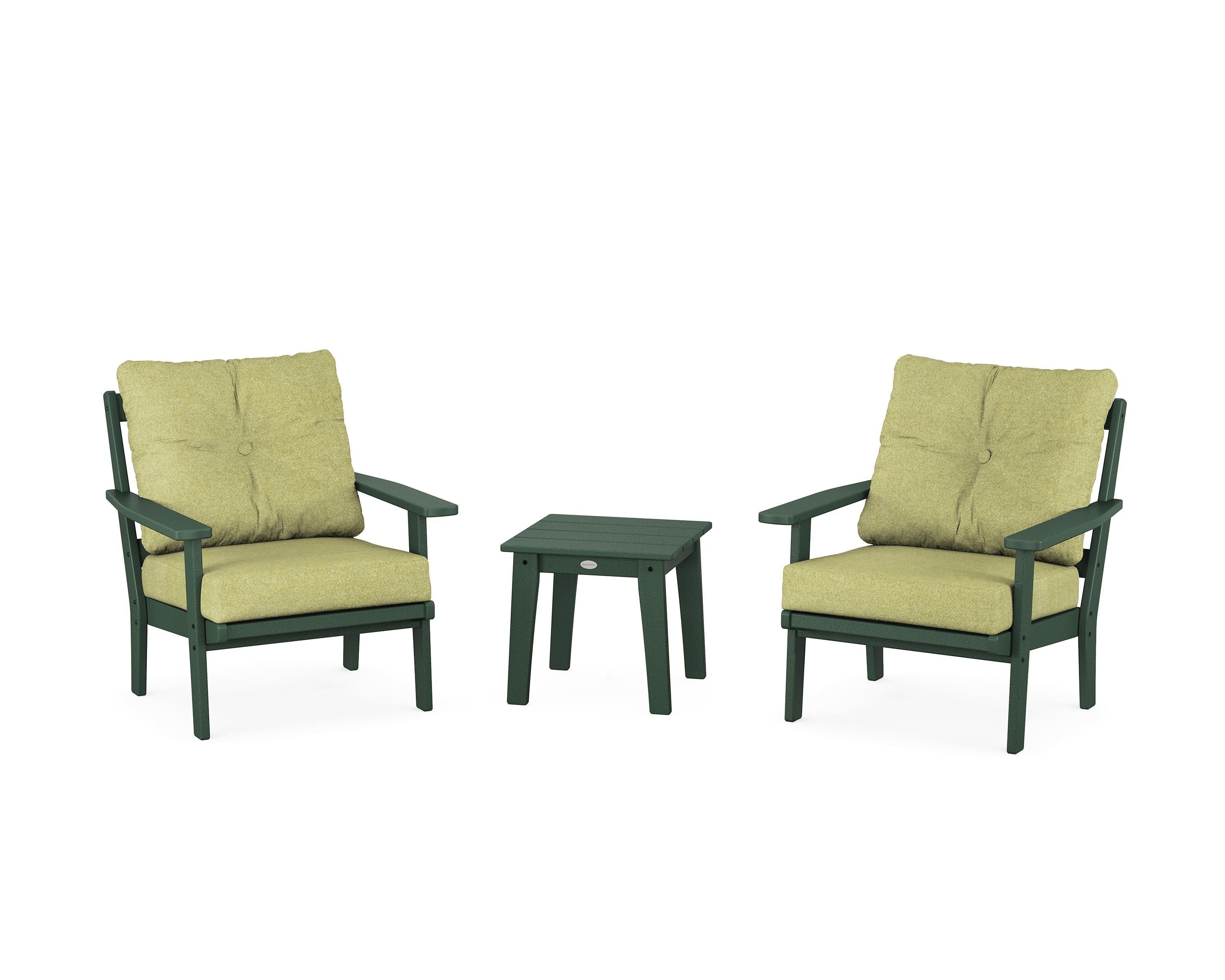 POLYWOOD® Oxford 3-Piece Deep Seating Set in Green / Chartreuse Boucle