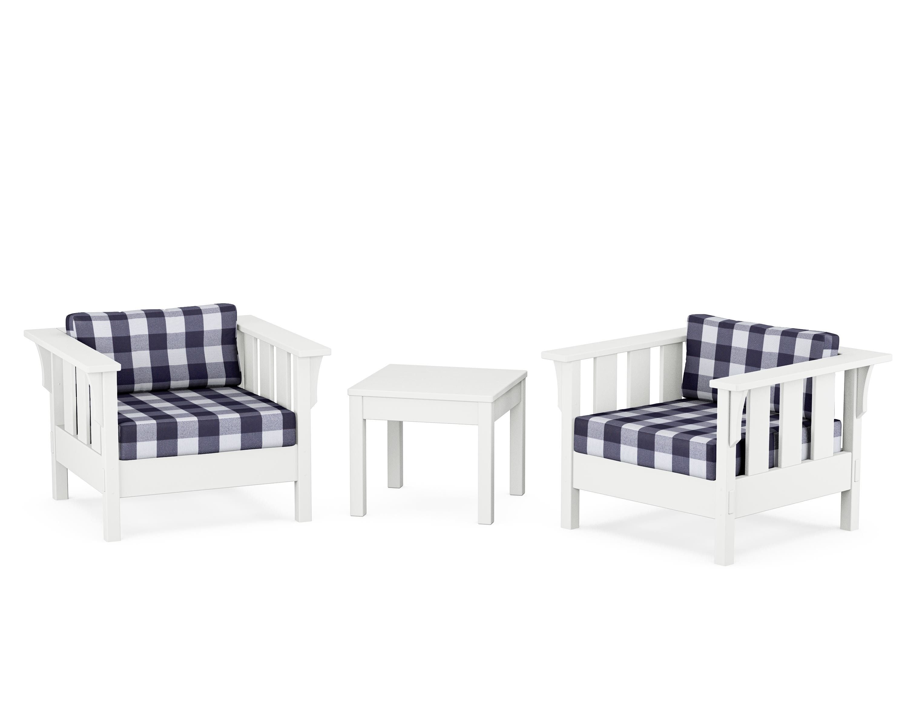 Martha Stewart by POLYWOOD® Acadia 3-Piece Deep Seating Set in White / Buffalo Plaid Navy