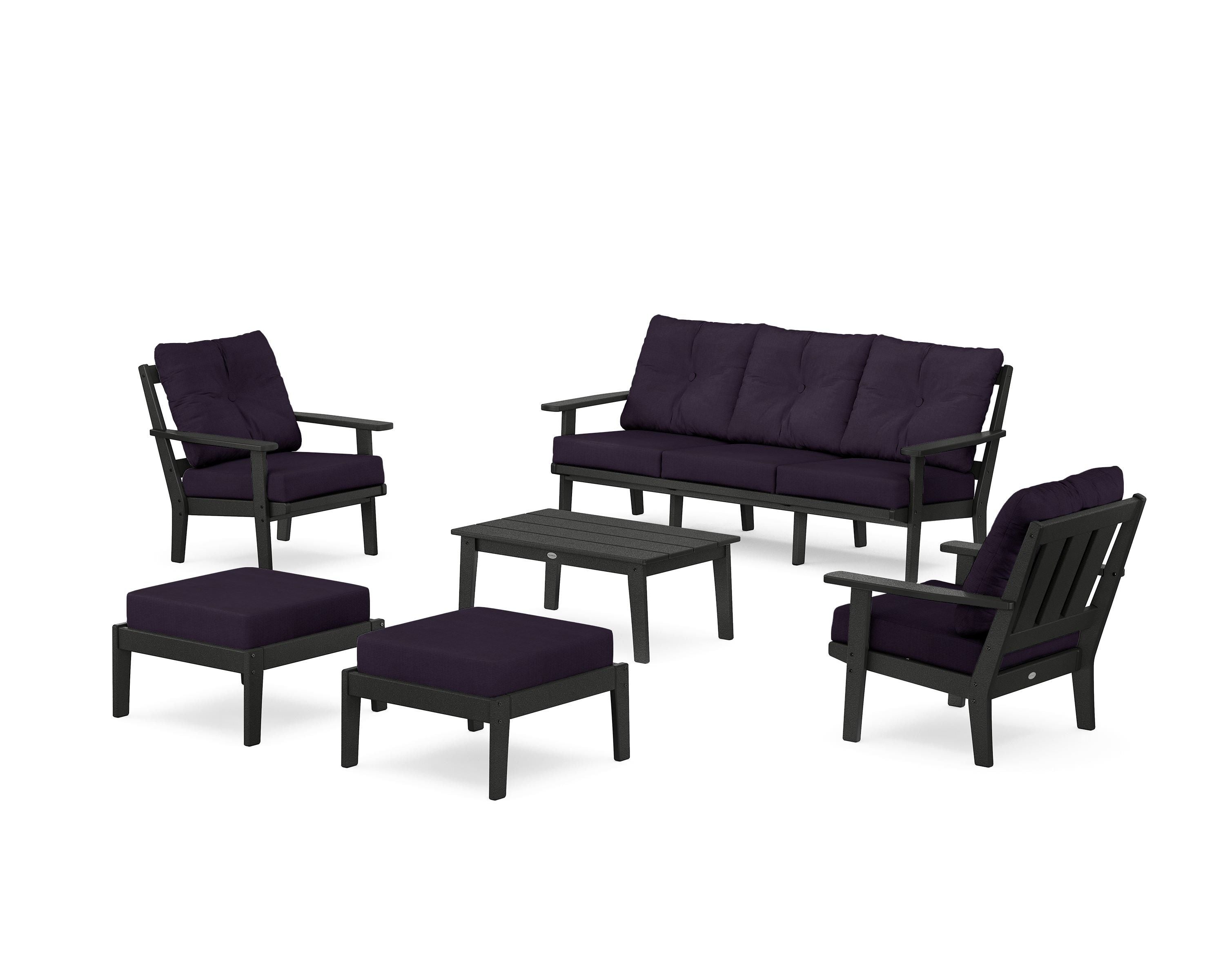 POLYWOOD® Oxford 6-Piece Lounge Sofa Set in Black / Navy Linen