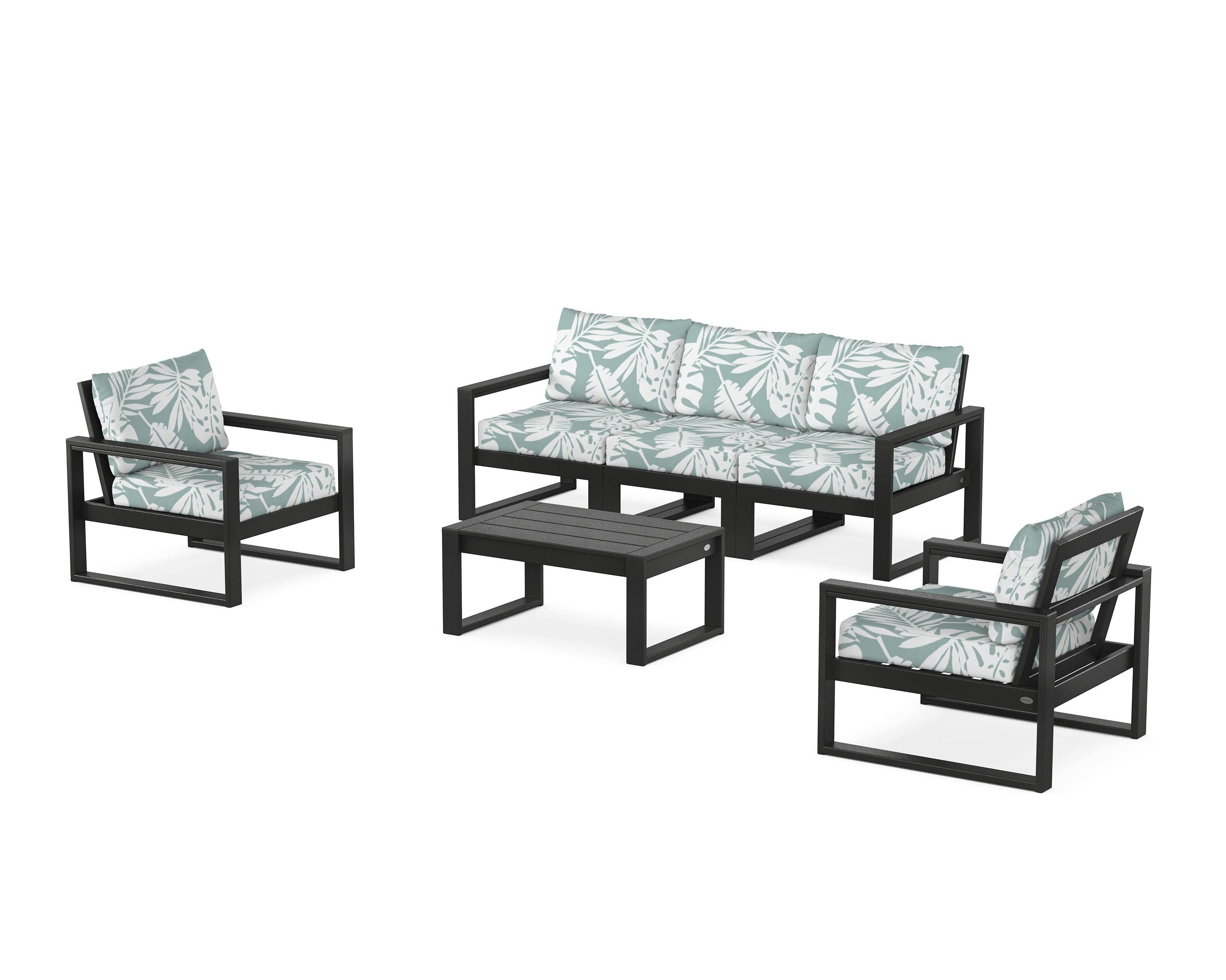 POLYWOOD® EDGE Sectional 4-Piece Deep Seating Set with Sofa in Black / Leaf Glacier Spa