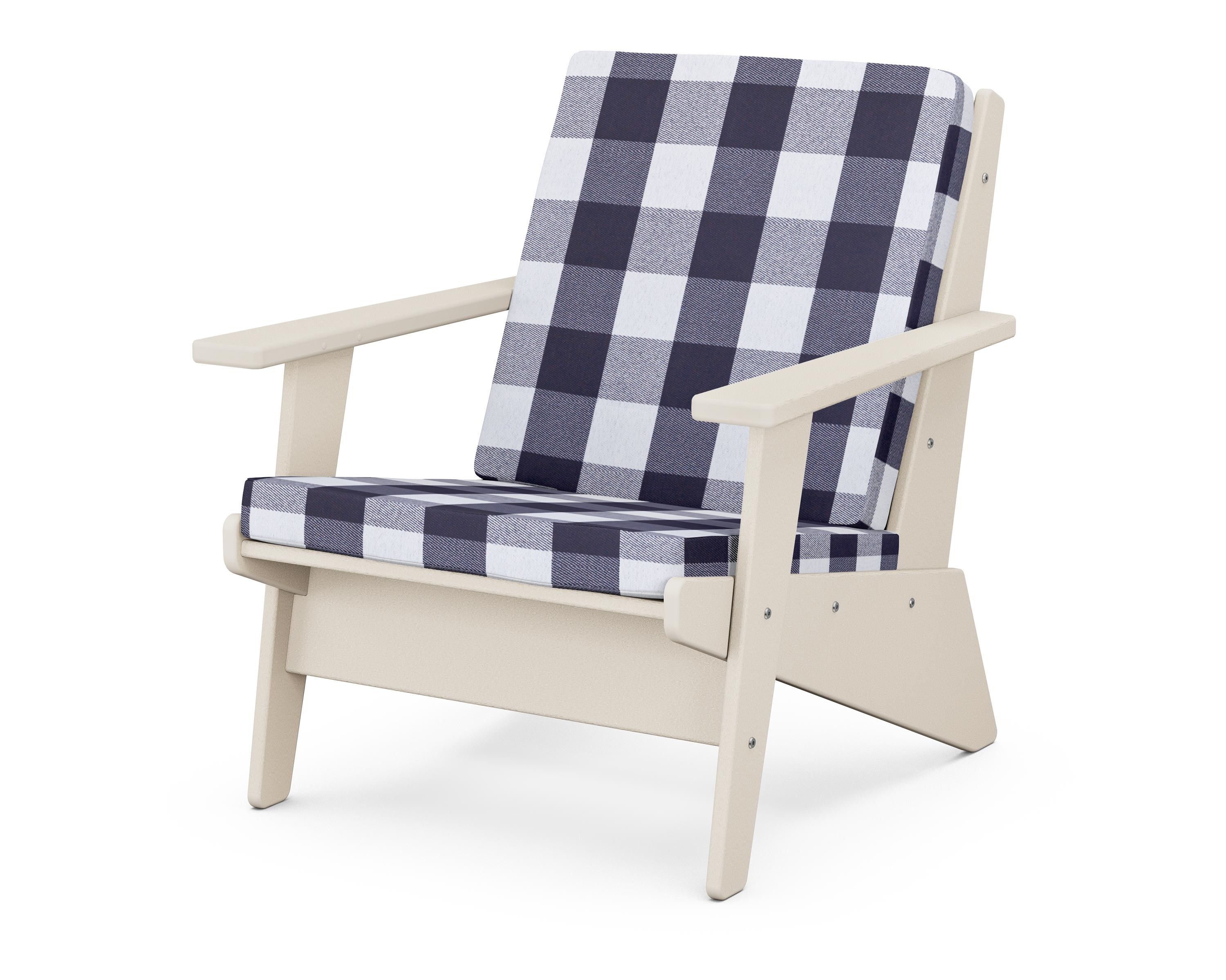 POLYWOOD® Riviera Modern Lounge Chair in Sand / Buffalo Plaid Navy