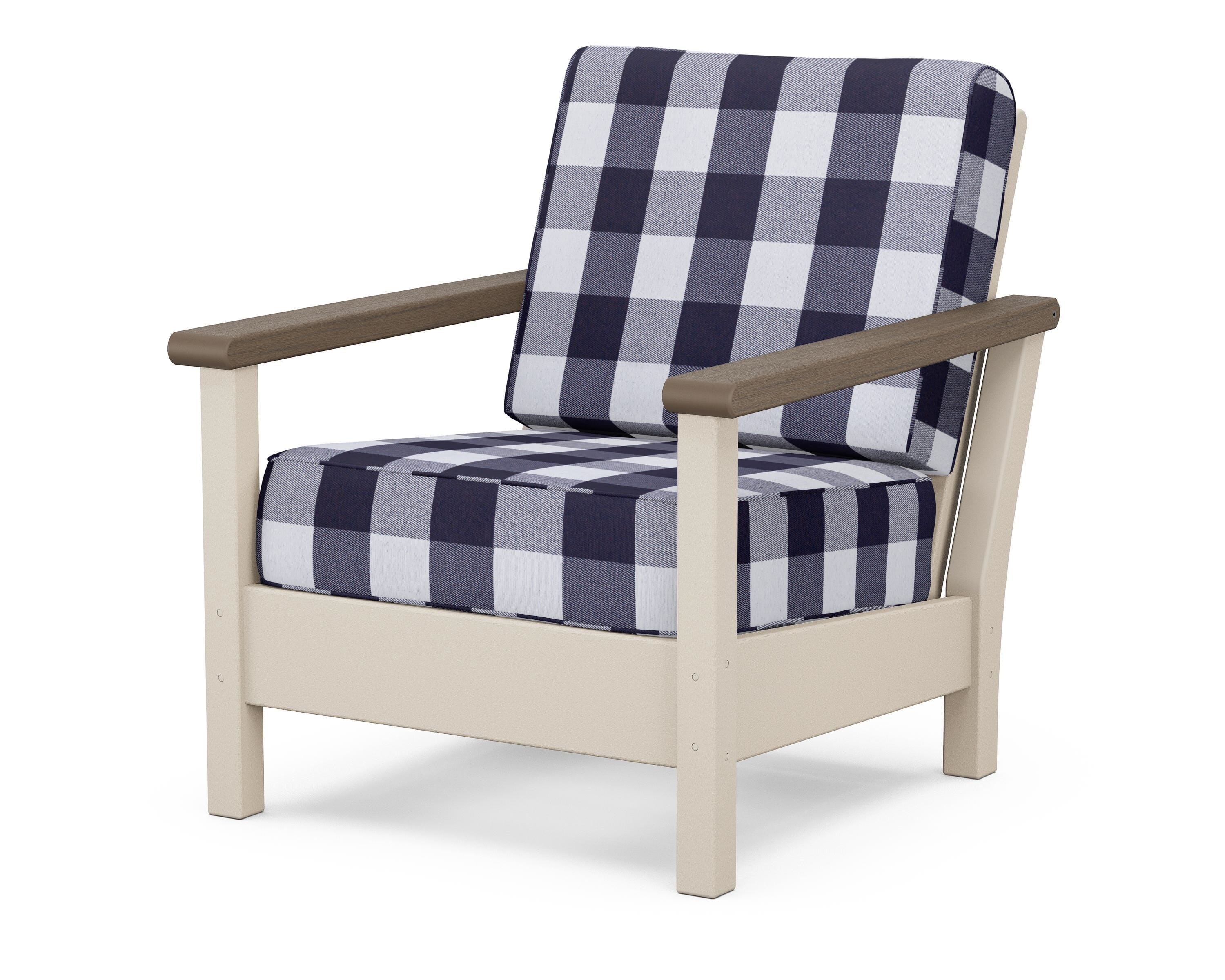POLYWOOD® Harbour Deep Seating Chair in Sand / Kona / Buffalo Plaid Navy
