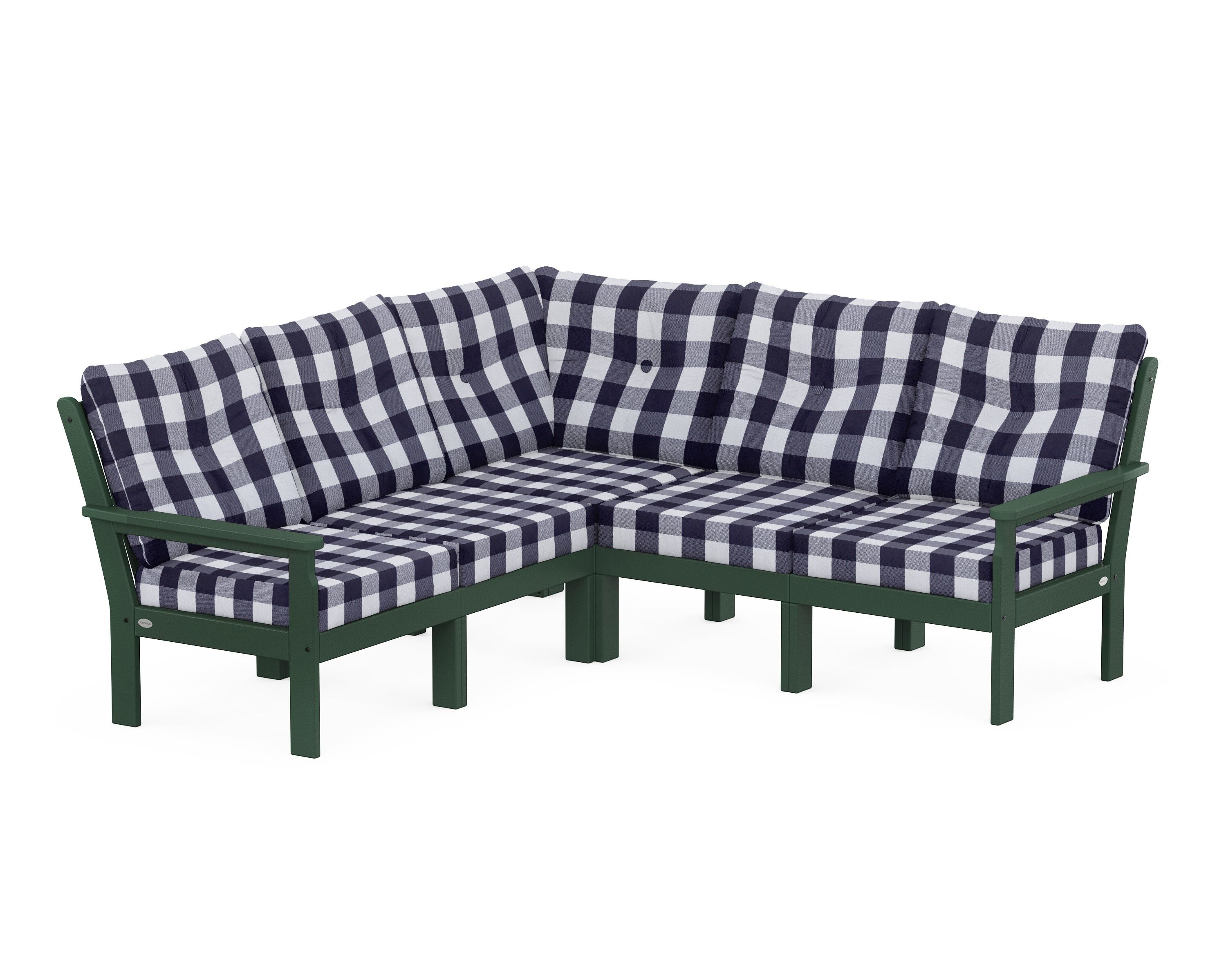 POLYWOOD® Vineyard 5-Piece Sectional in Green / Buffalo Plaid Navy