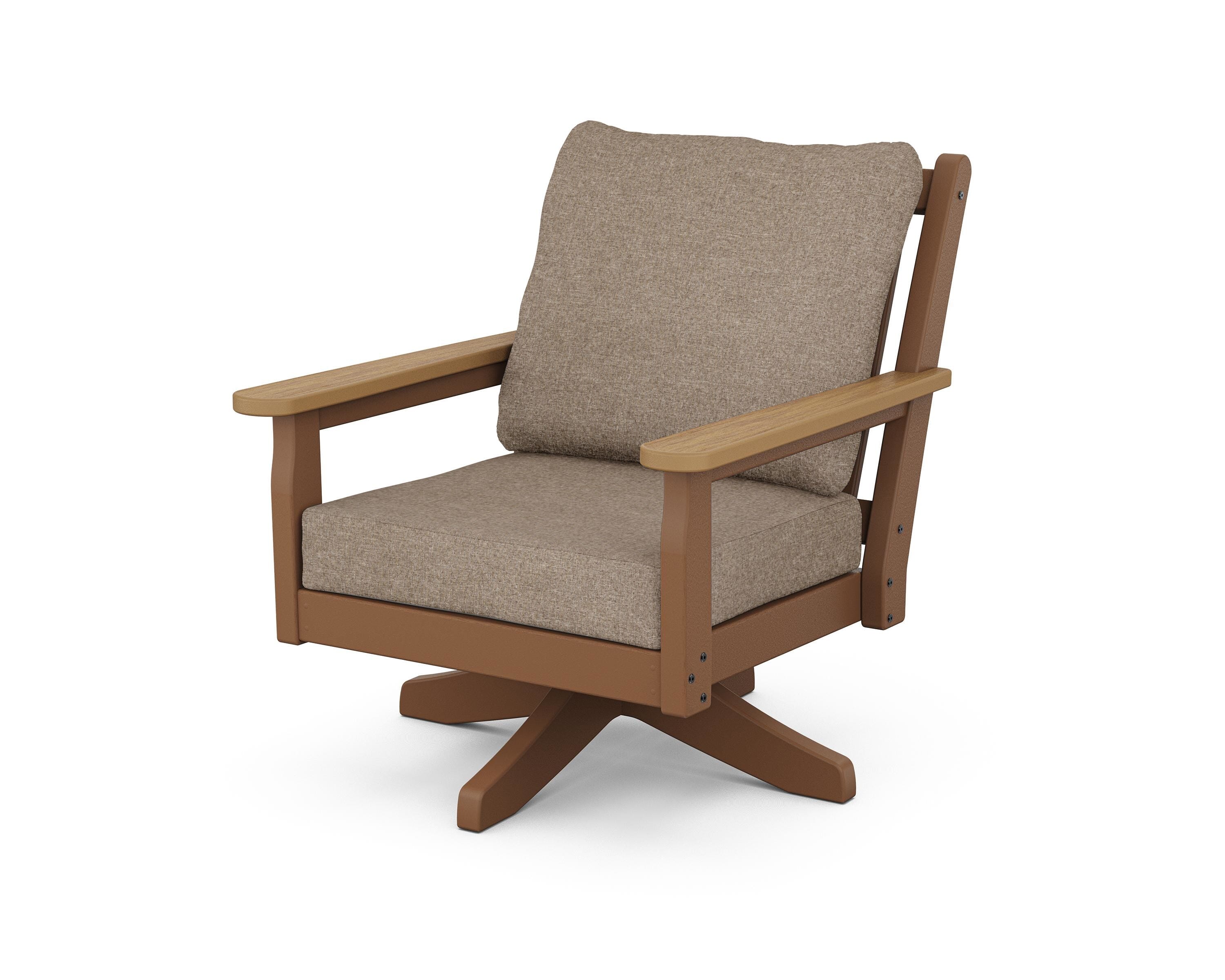 POLYWOOD® Chippendale Deep Seating Swivel Chair in Teak / Natural / Spiced Burlap