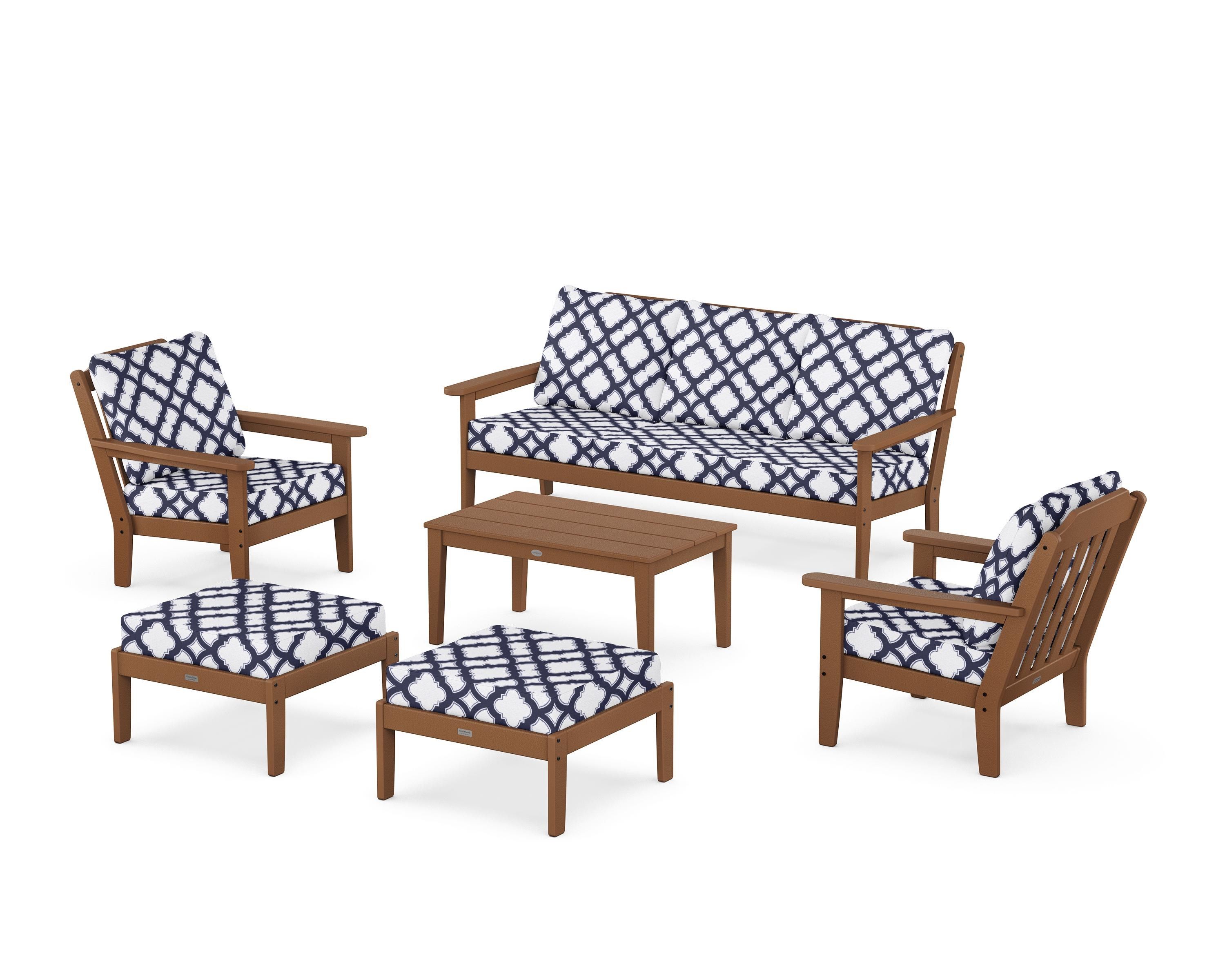 Country Living Cottage 6-Piece Lounge Sofa Set in Teak / Trellis Navy