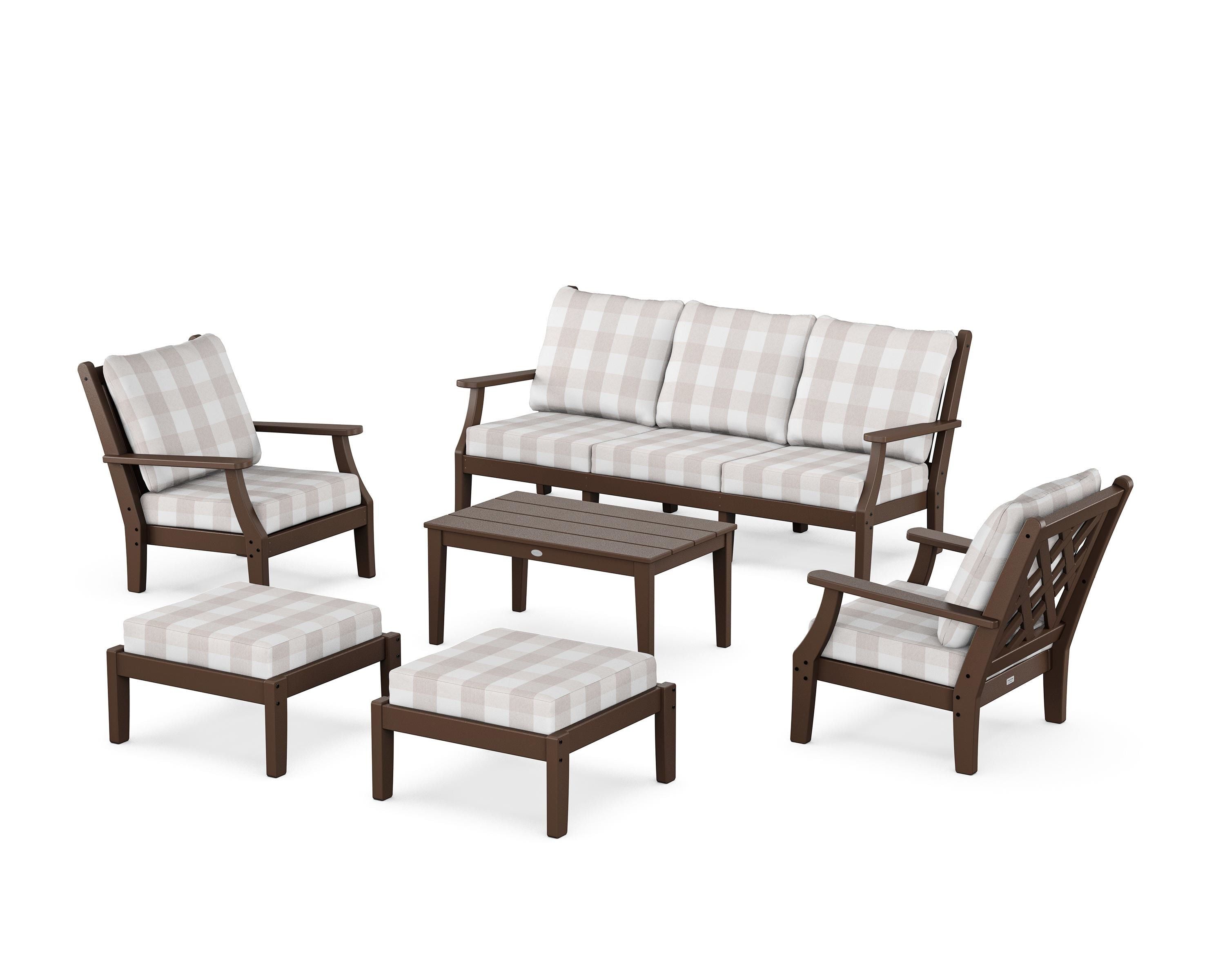 Country Living Wovendale 6-Piece Lounge Sofa Set in Mahogany / Buffalo Plaid Dune Burlap