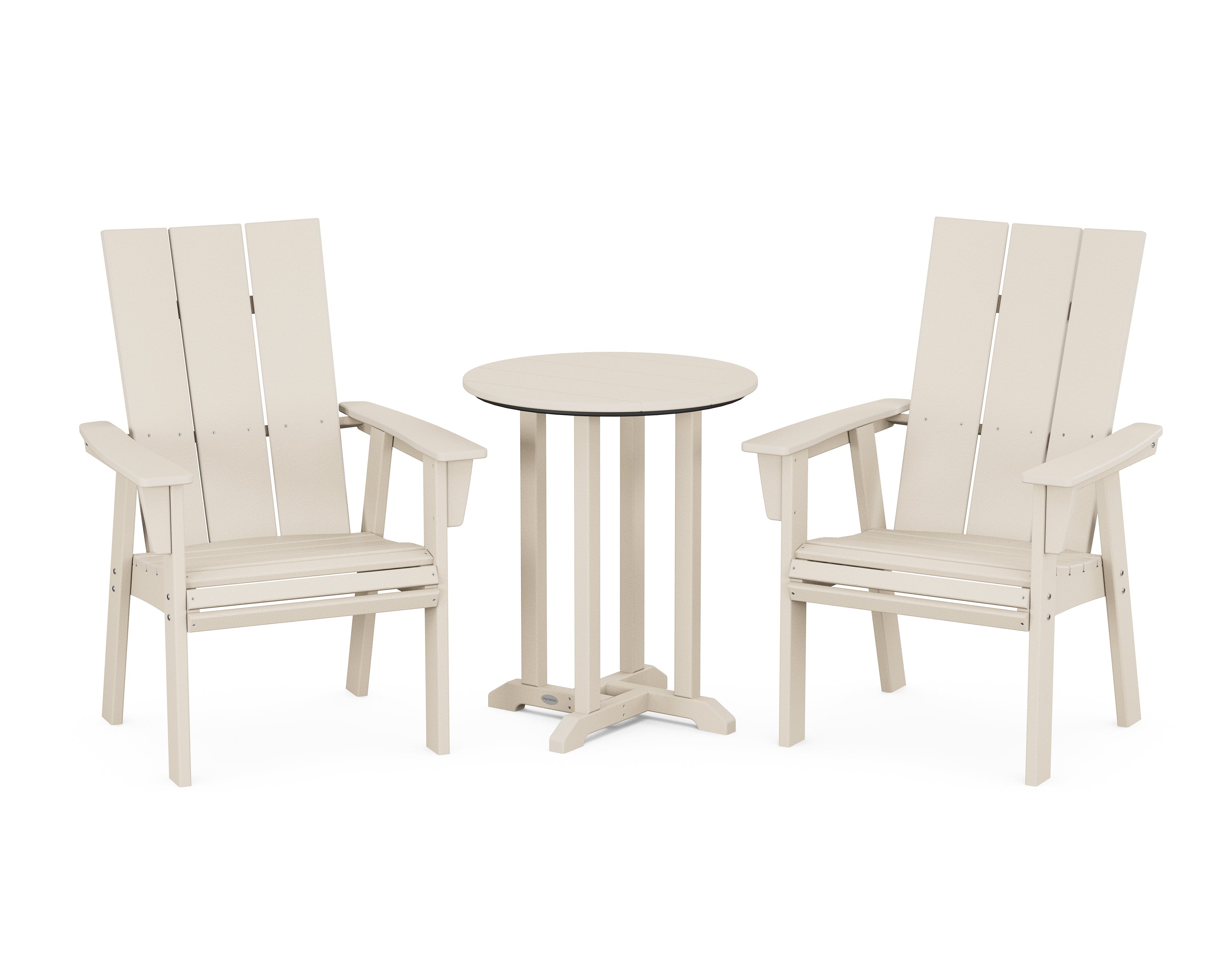 POLYWOOD® Modern Curveback Adirondack 3-Piece Round Bistro Dining Set in Sand