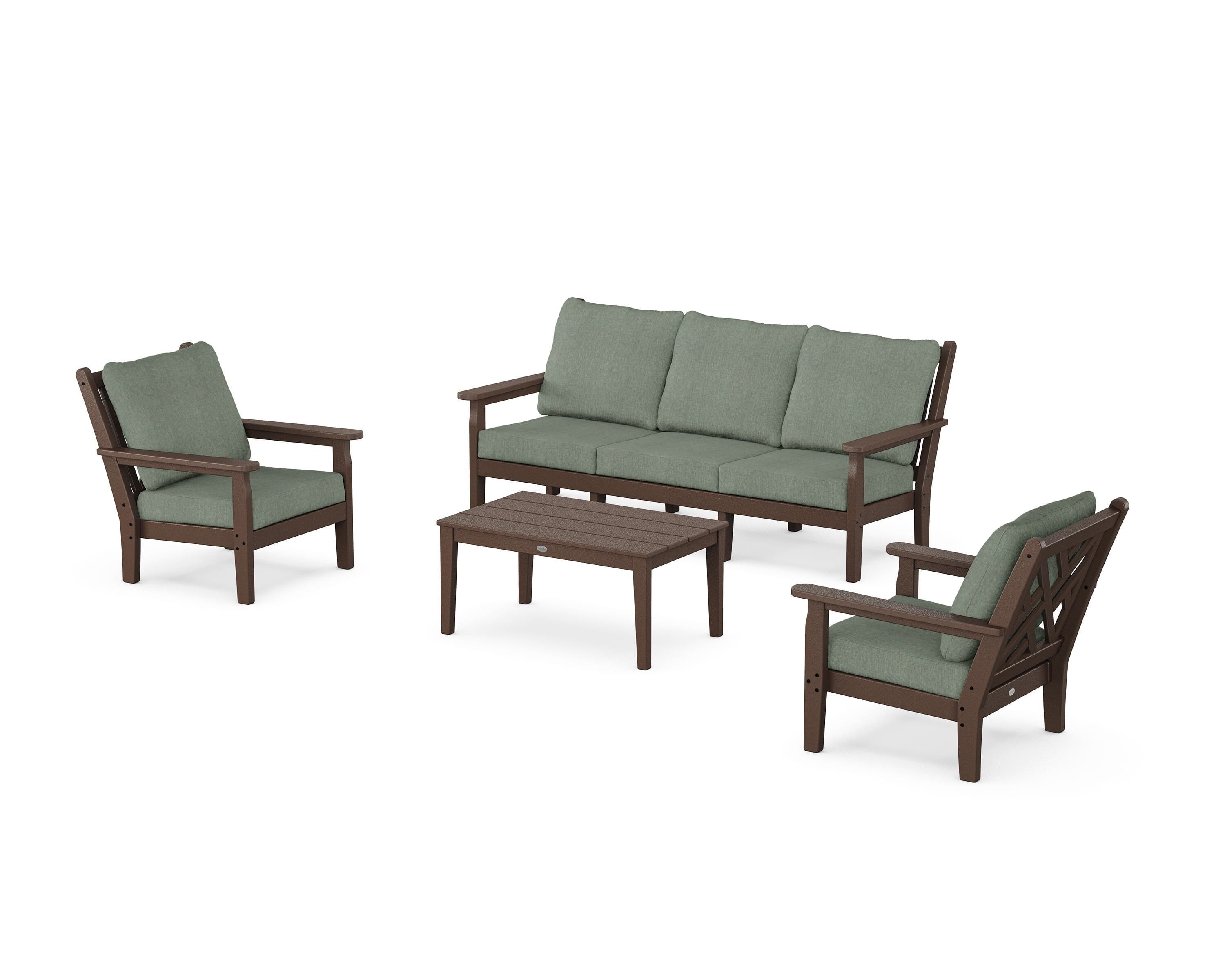 POLYWOOD® Chippendale 4-Piece Deep Seating Set with Sofa in Mahogany / Cast Sage