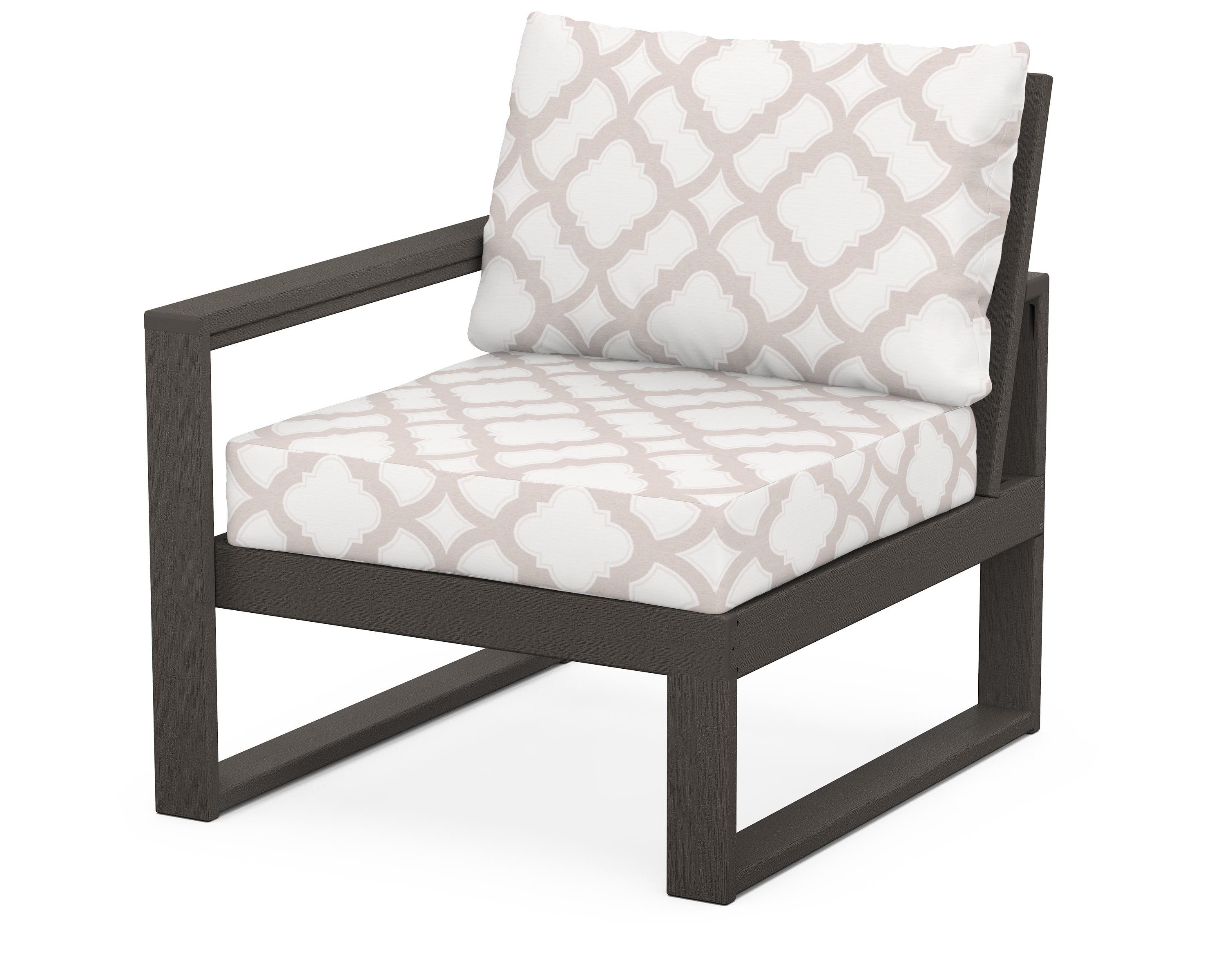 POLYWOOD® EDGE Modular Left Arm Chair in Vintage Coffee / Trellis Dune Burlap