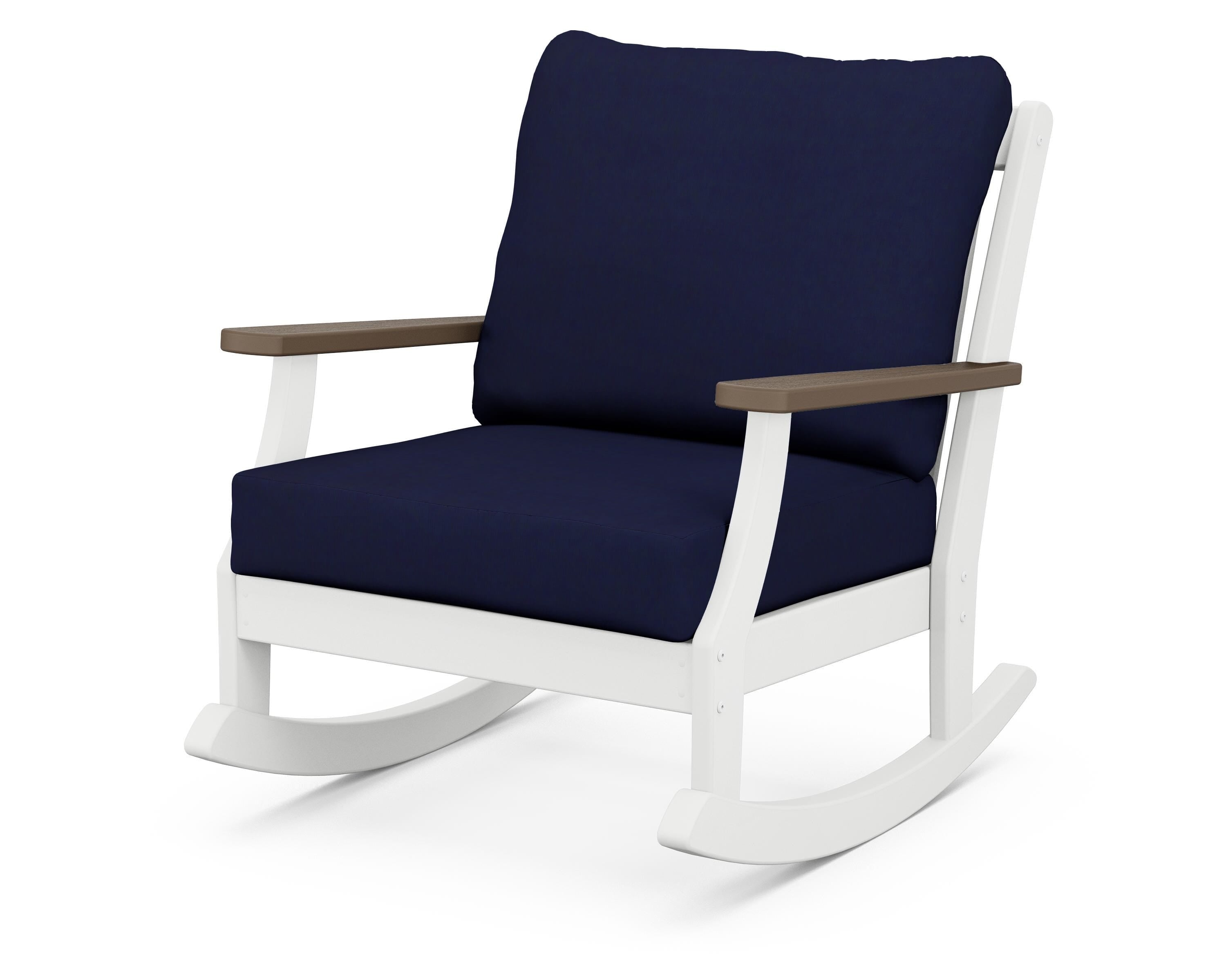 POLYWOOD® Braxton Deep Seating Rocking Chair in White / Kona / Navy