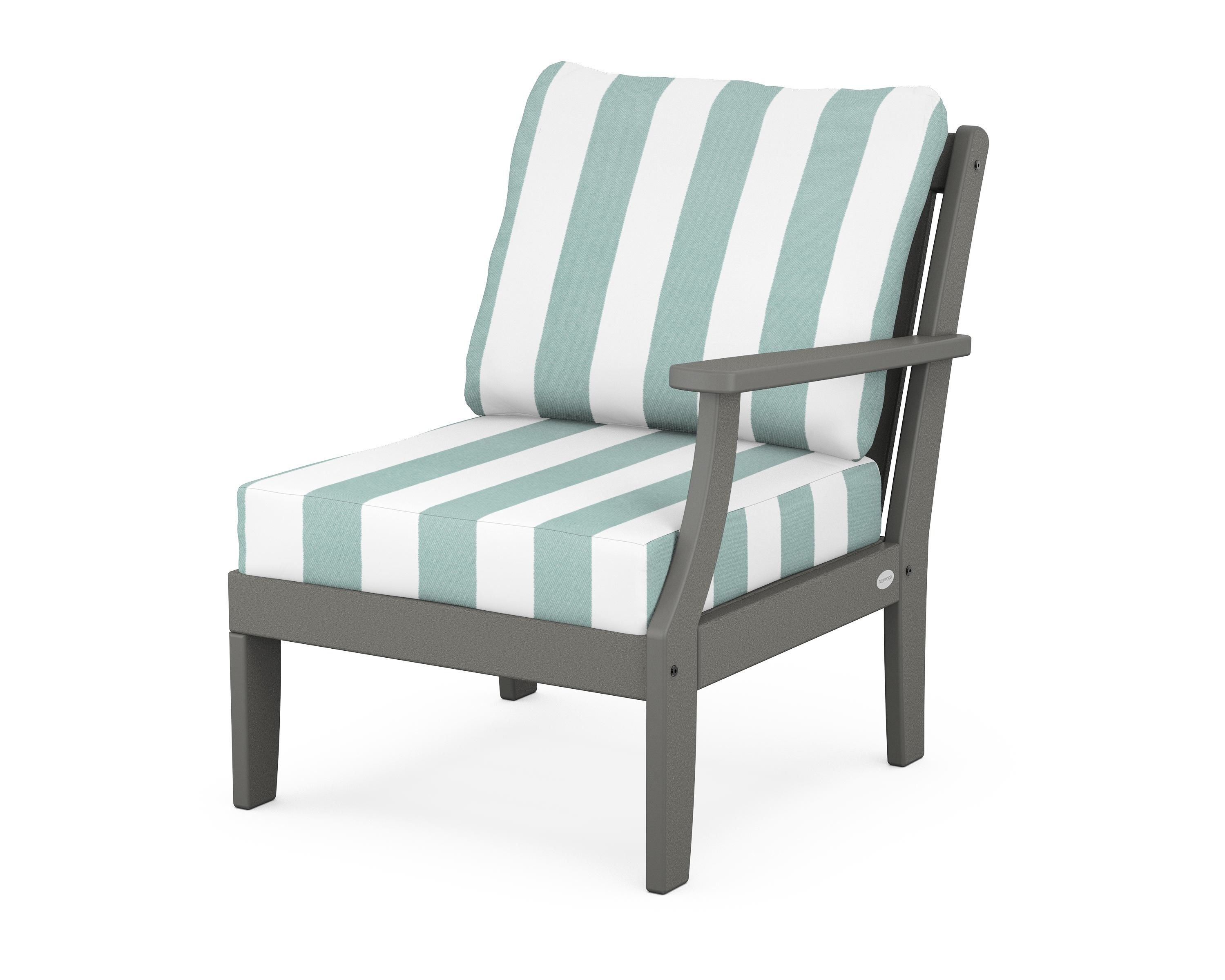 POLYWOOD® Braxton Modular Right Arm Chair in Slate Grey / Cabana Stripe Glacier Spa