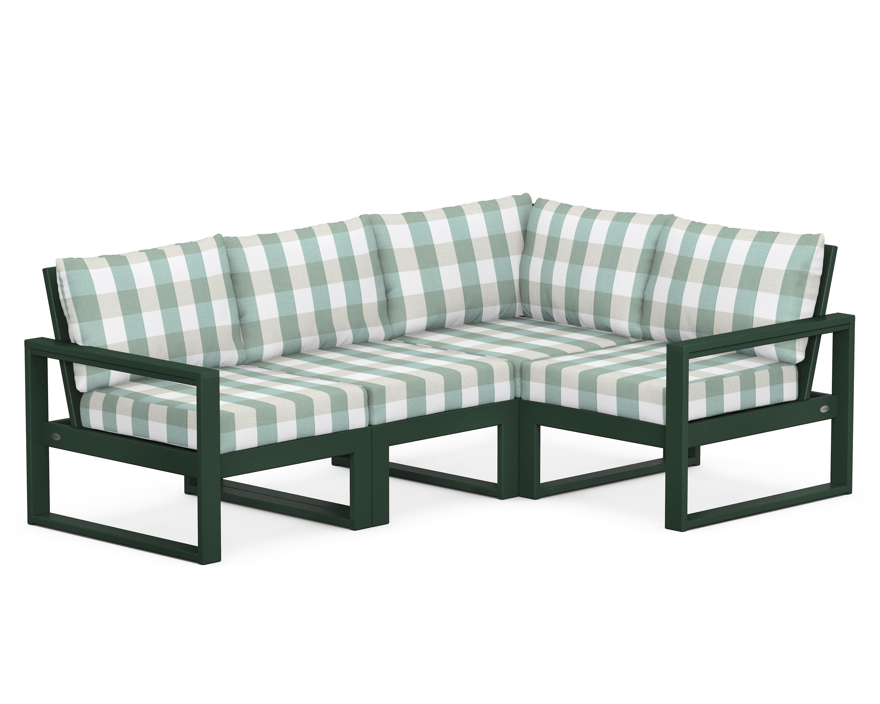 POLYWOOD® EDGE 4-Piece Modular Deep Seating Set in Green / Buffalo Plaid Glacier Spa