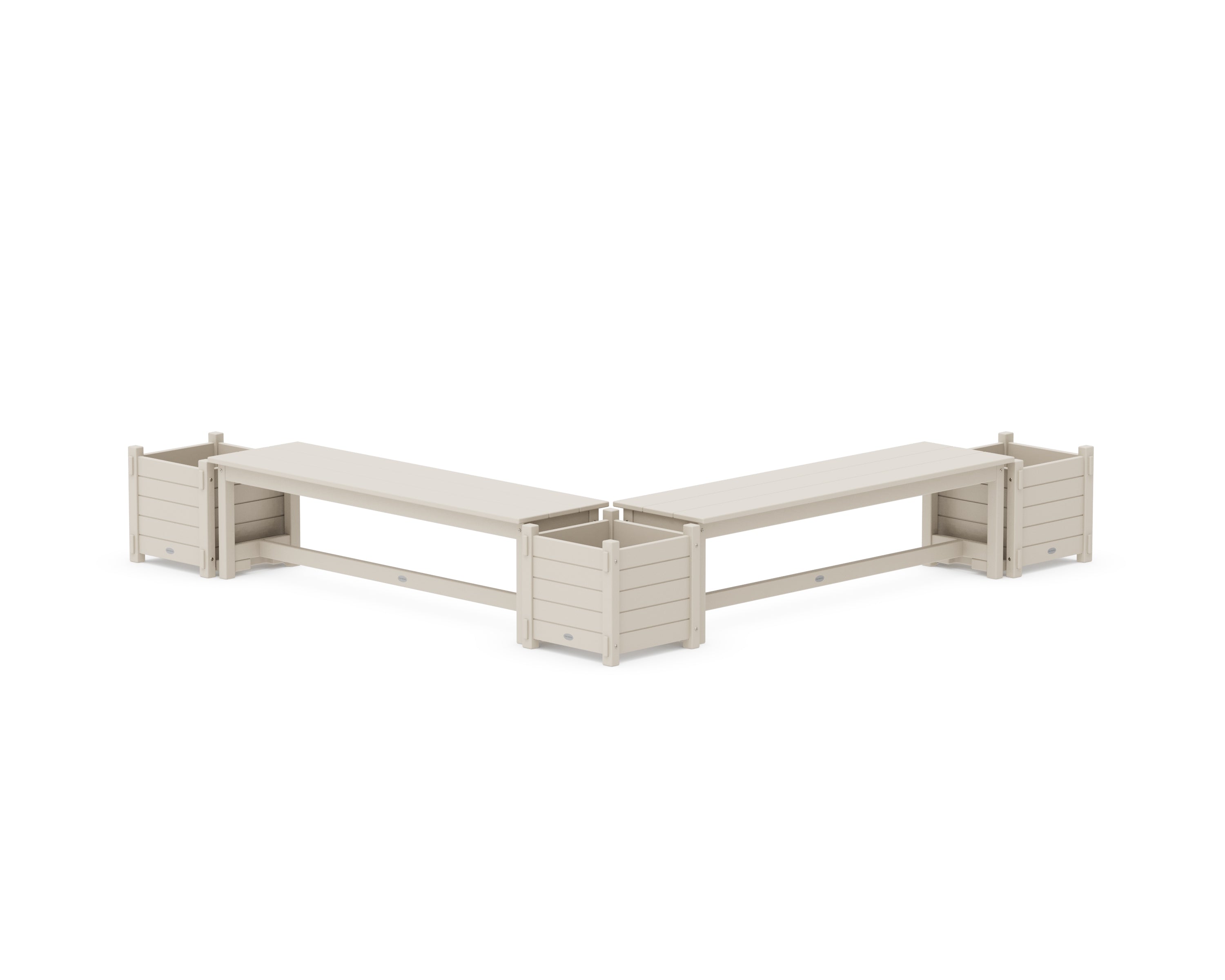 POLYWOOD® 60" Nautical L- Shaped Planter Bench Corner Set in Sand
