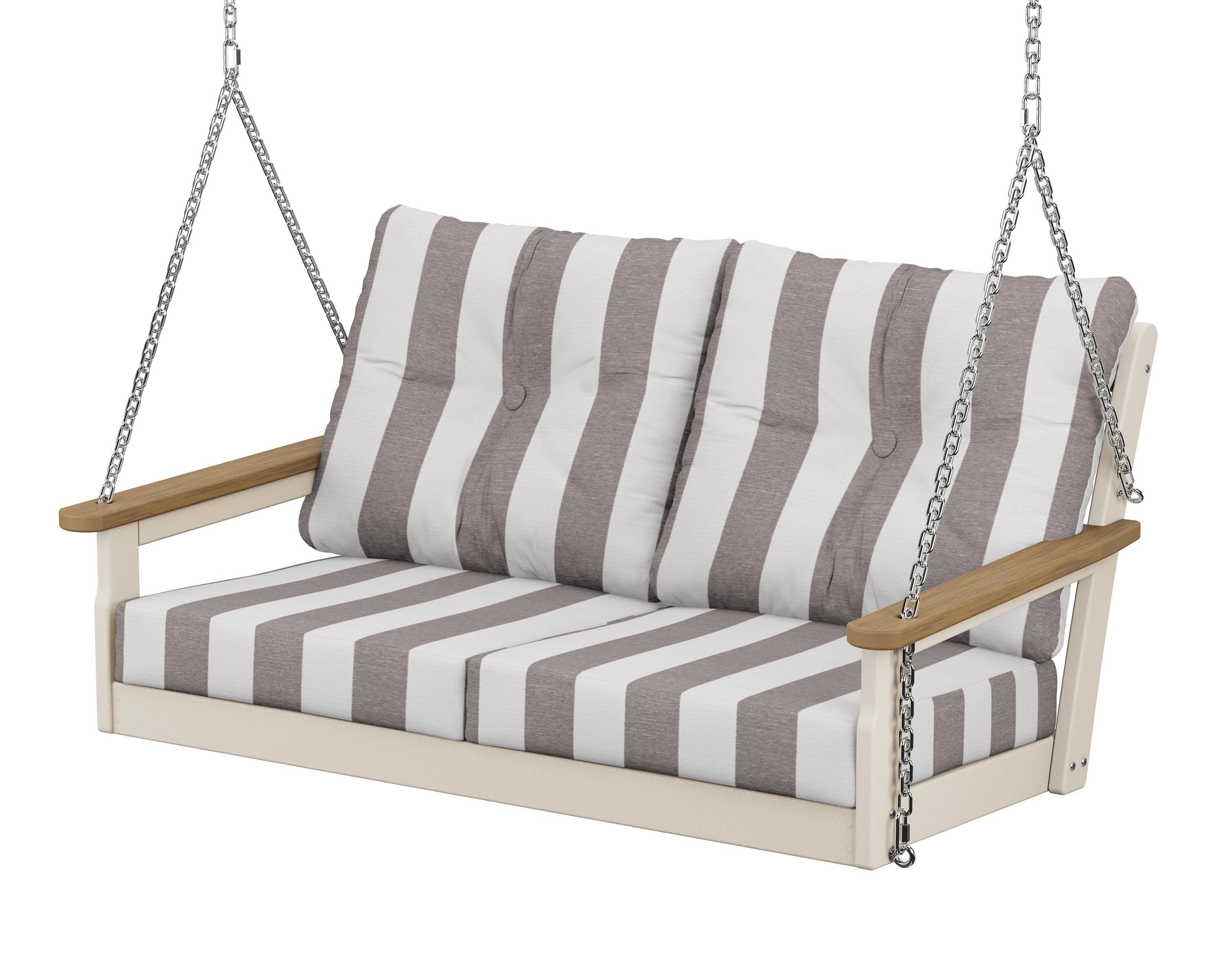 POLYWOOD® Vineyard Deep Seating Swing in Sand / Natural / Cabana Stripe Grey Mist