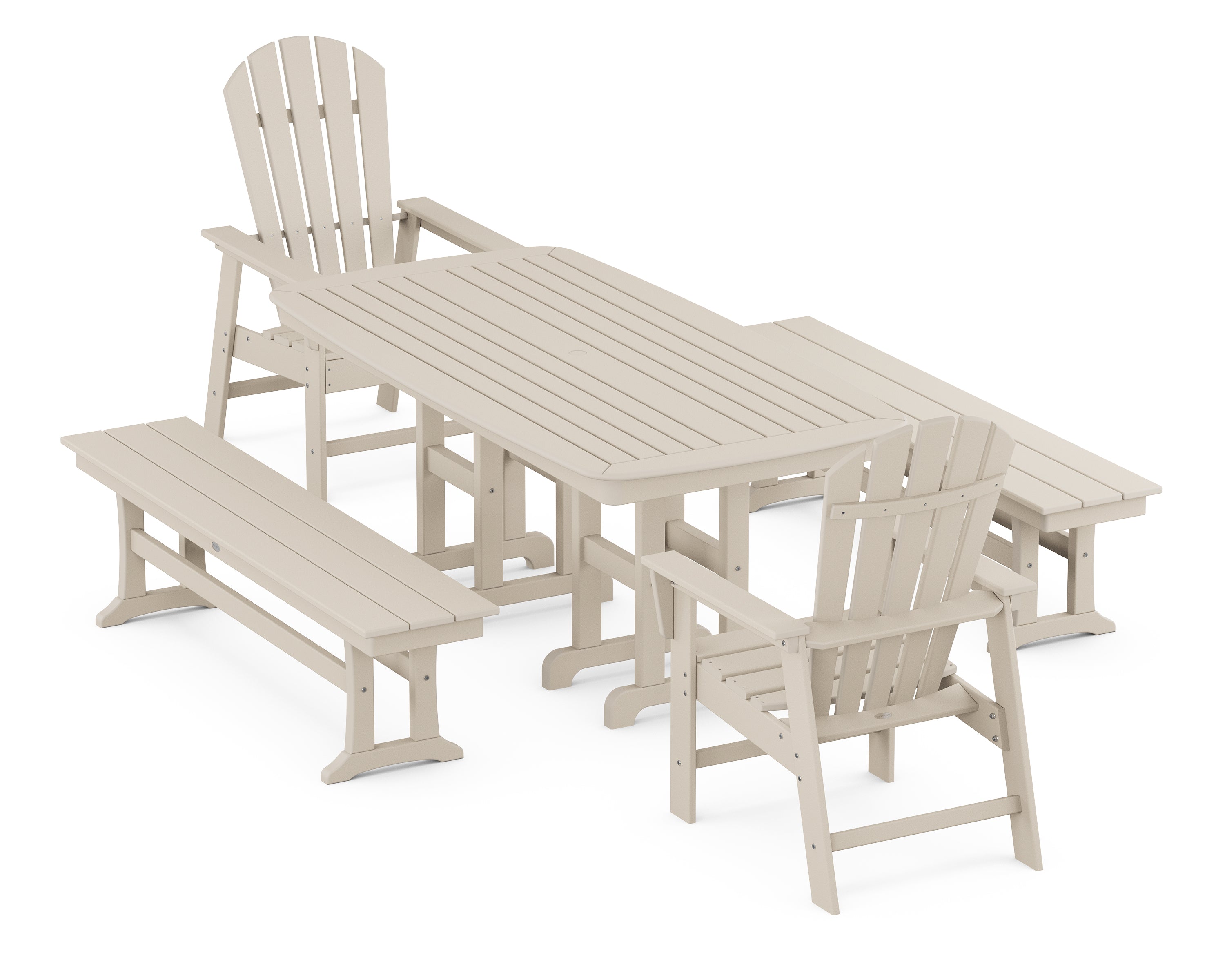 POLYWOOD® South Beach 5-Piece Dining Set with Benches in Sand