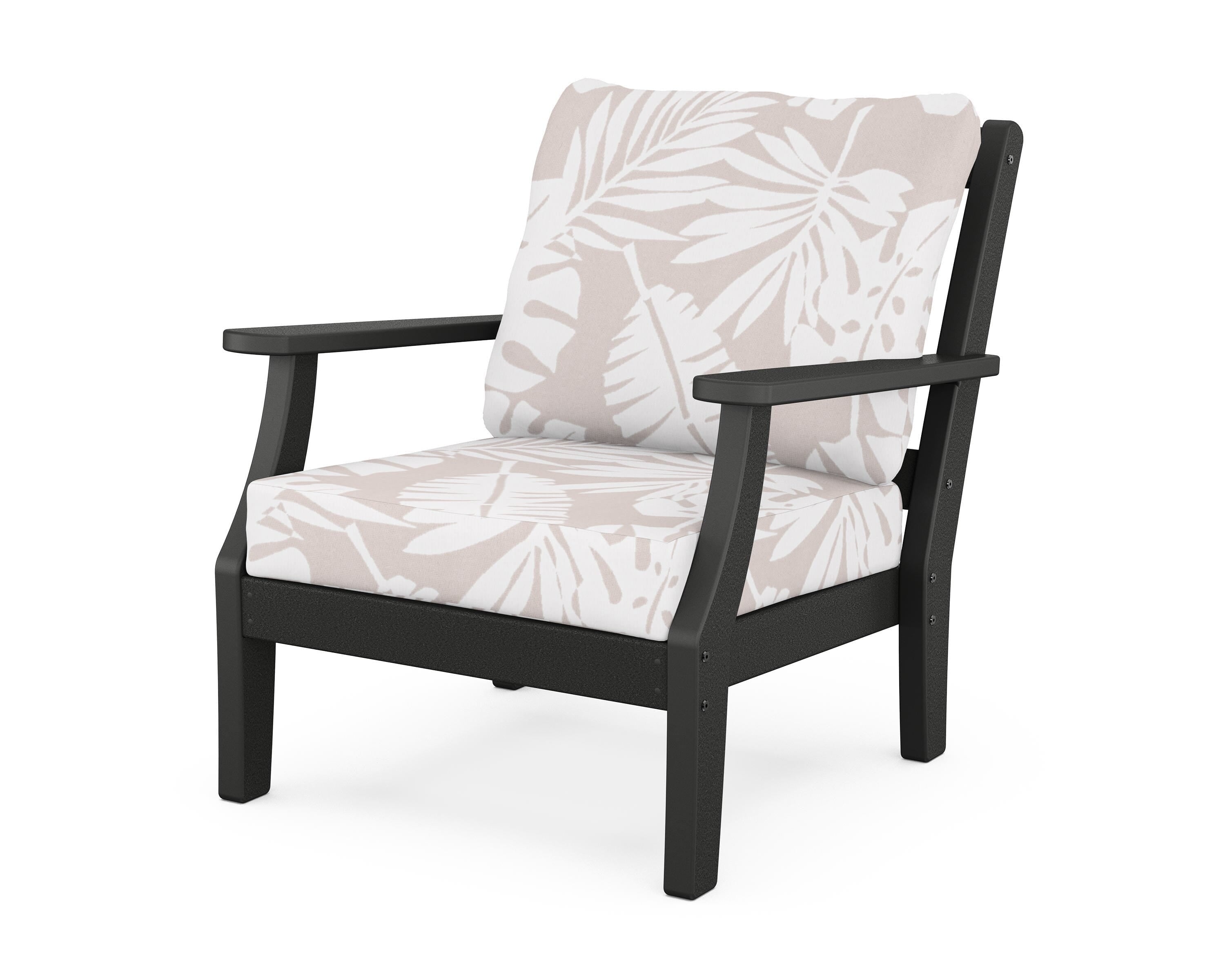 Martha Stewart by POLYWOOD® Chinoiserie Deep Seating Chair in Black / Leaf Dune Burlap