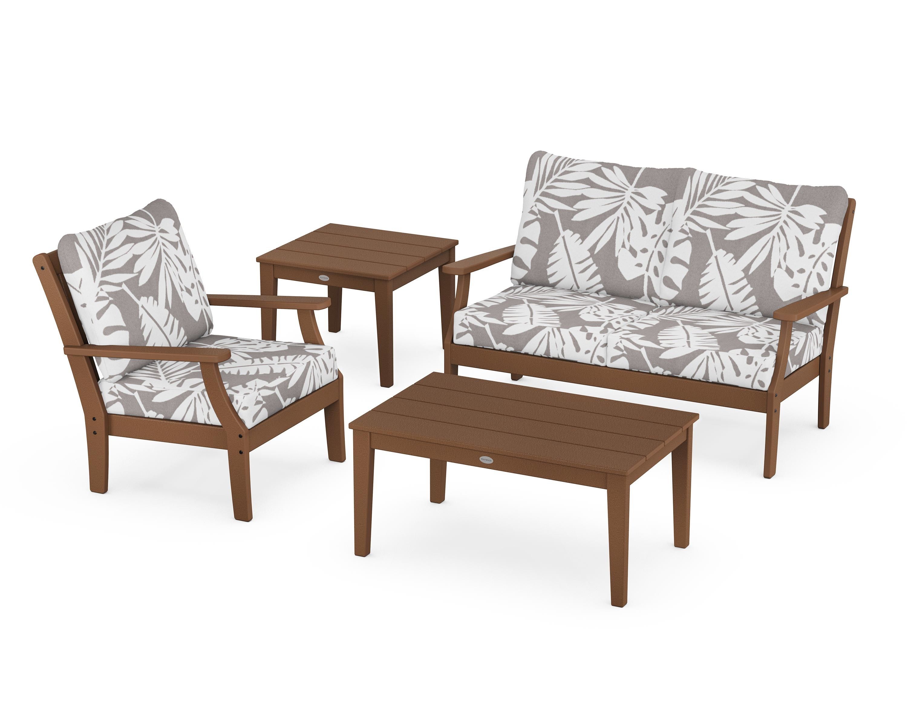 POLYWOOD® Braxton 4-Piece Deep Seating Set in Teak / Leaf Grey Mist