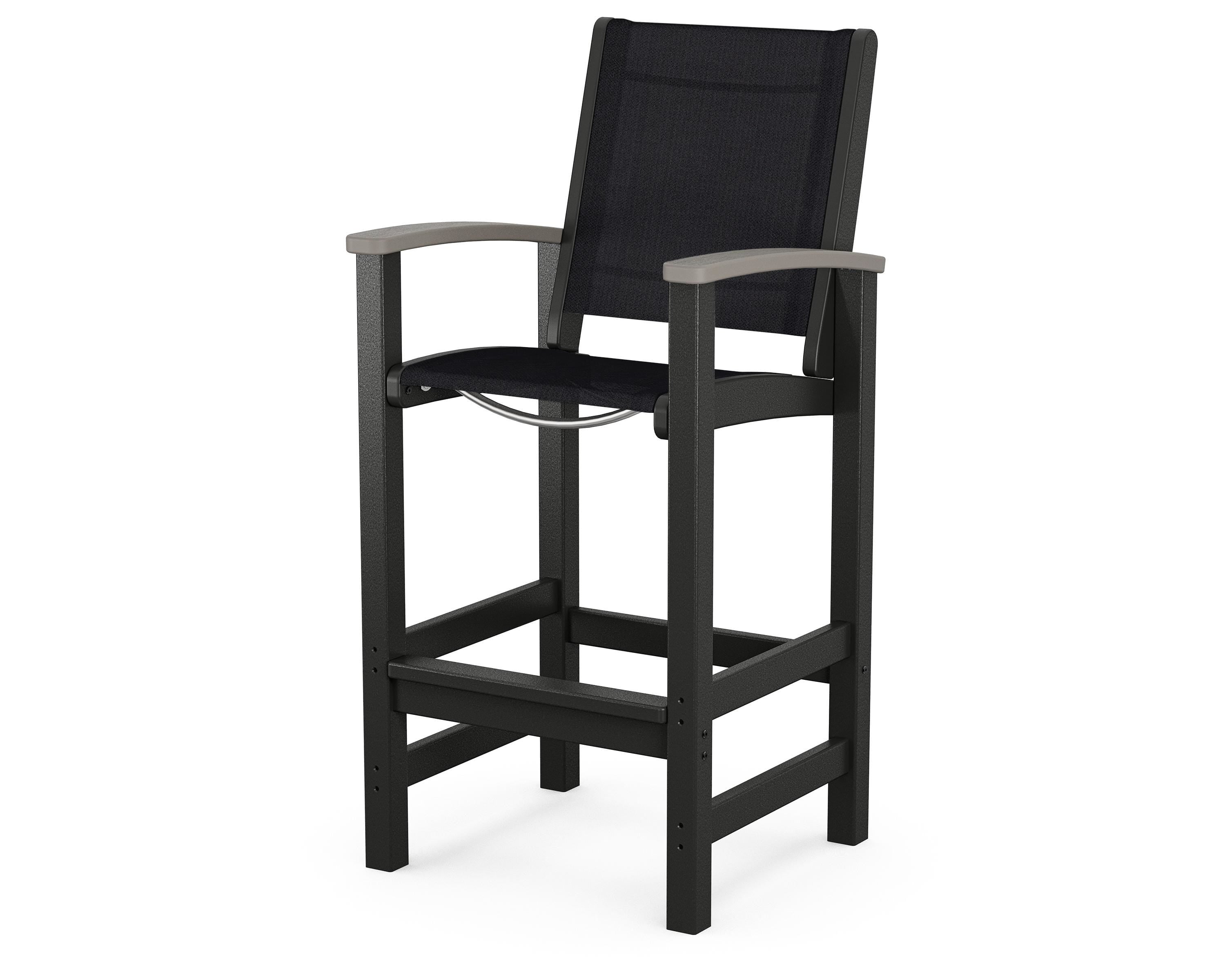 POLYWOOD® Coastal Bar Chair in Black / Driftwood / Black Sling