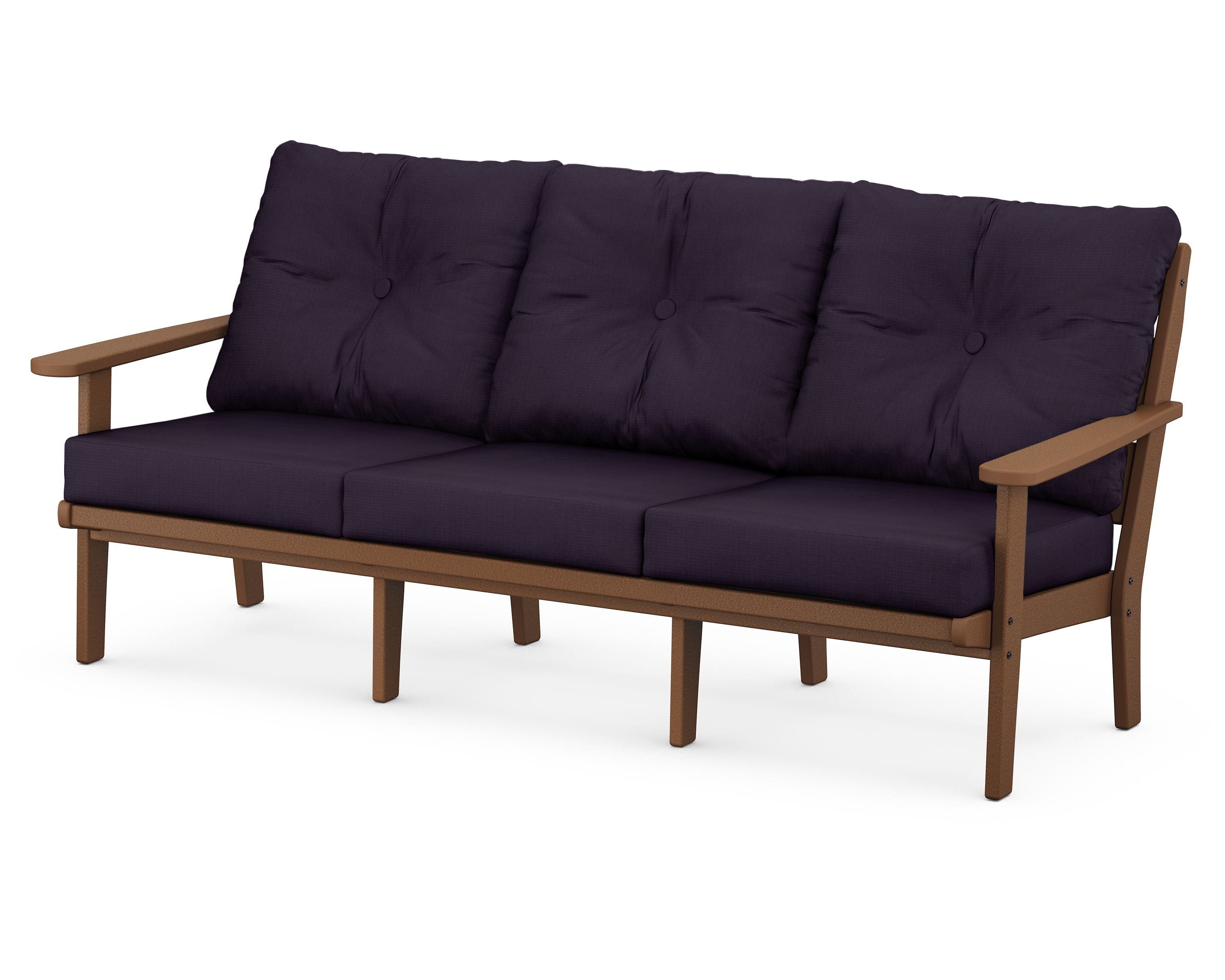 POLYWOOD® Lakeside Deep Seating Sofa in Teak / Navy Linen