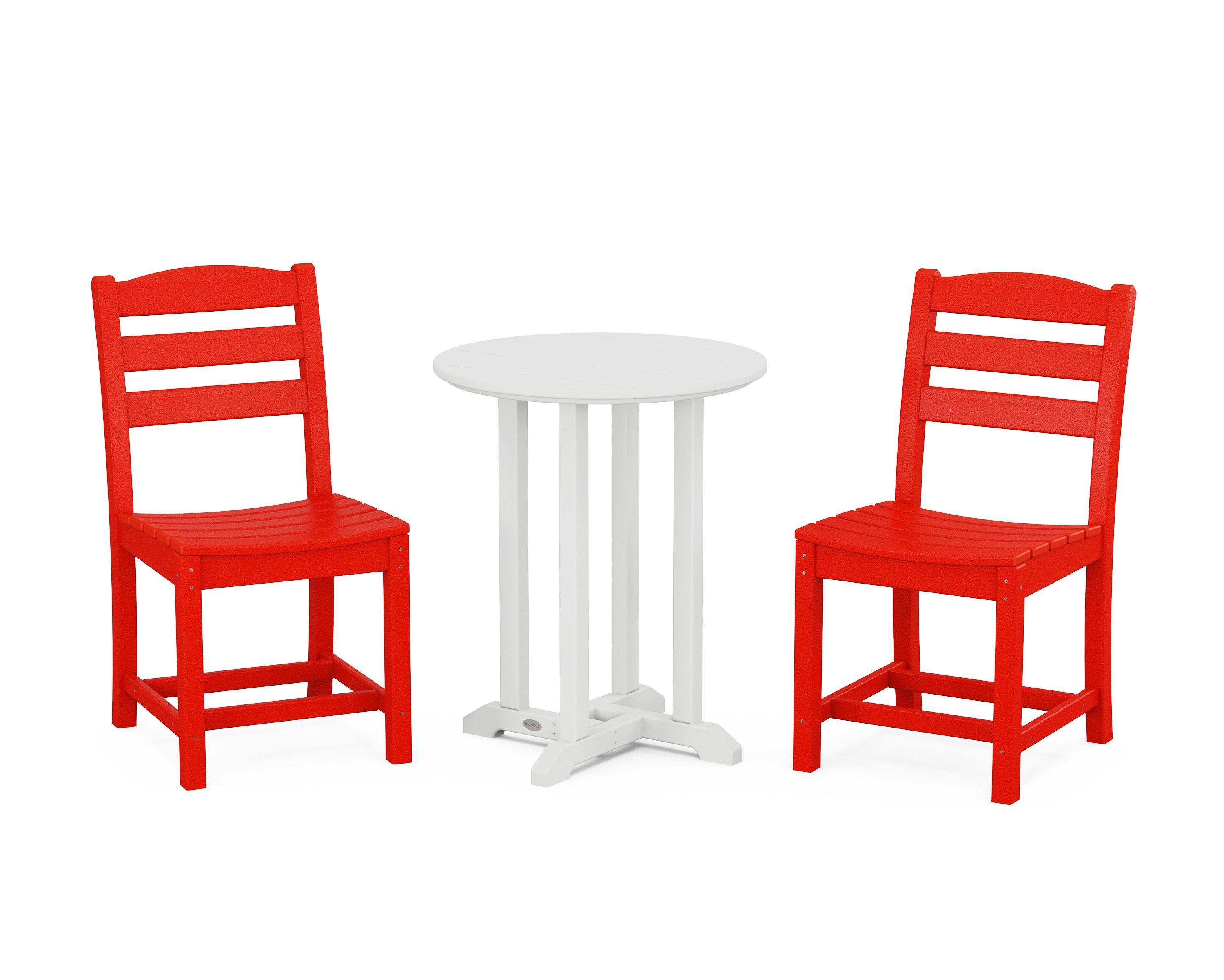POLYWOOD® La Casa Café Side Chair 3-Piece Round Bistro Dining Set in Sunset Red / White