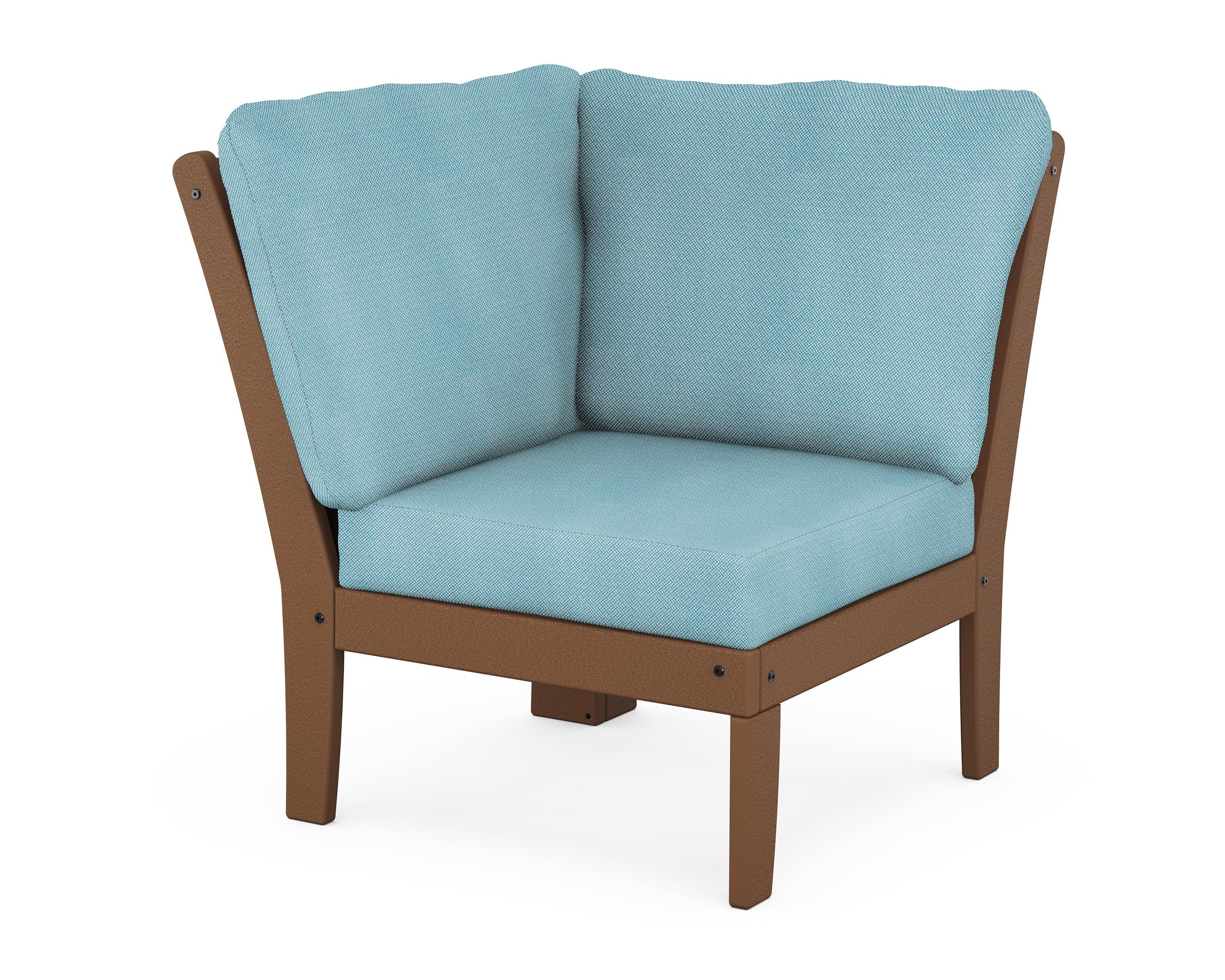 POLYWOOD® Braxton Modular Corner Chair in Teak / Lattice Sky Blue