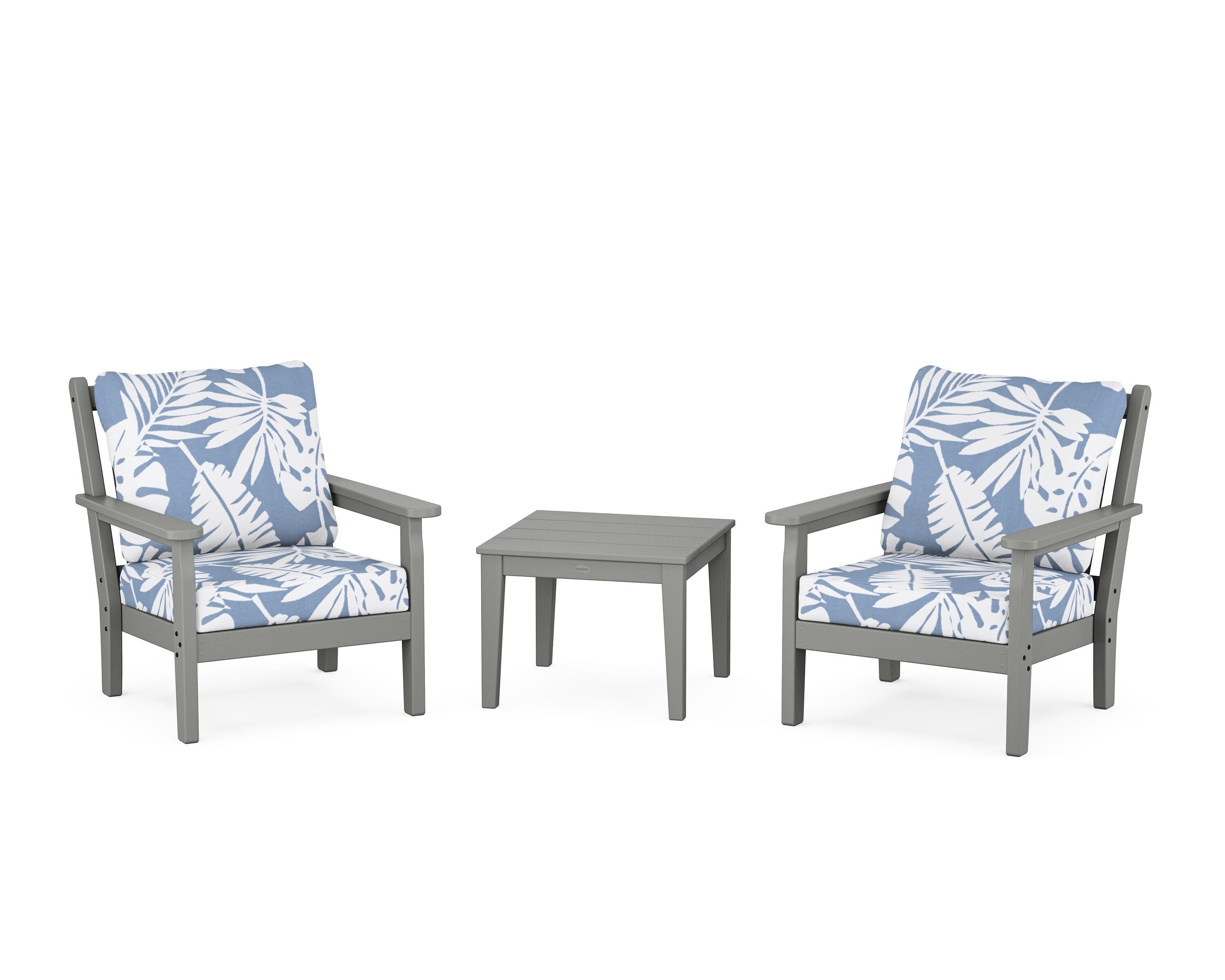 POLYWOOD® Chippendale 3-Piece Deep Seating Set in Slate Grey / Leaf Sky Blue