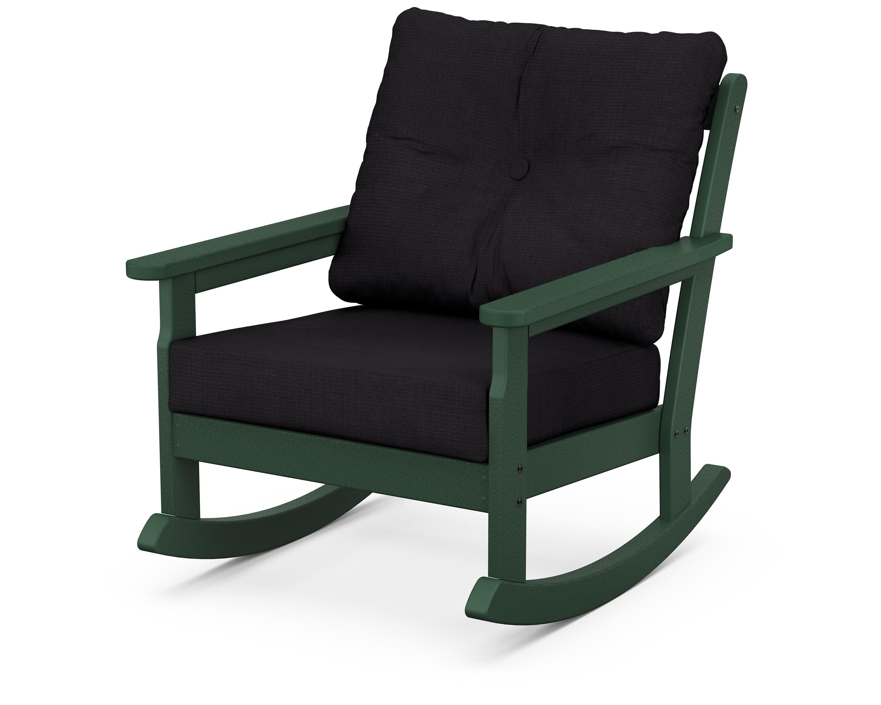 POLYWOOD® Vineyard Deep Seating Rocking Chair in Green / Midnight Linen