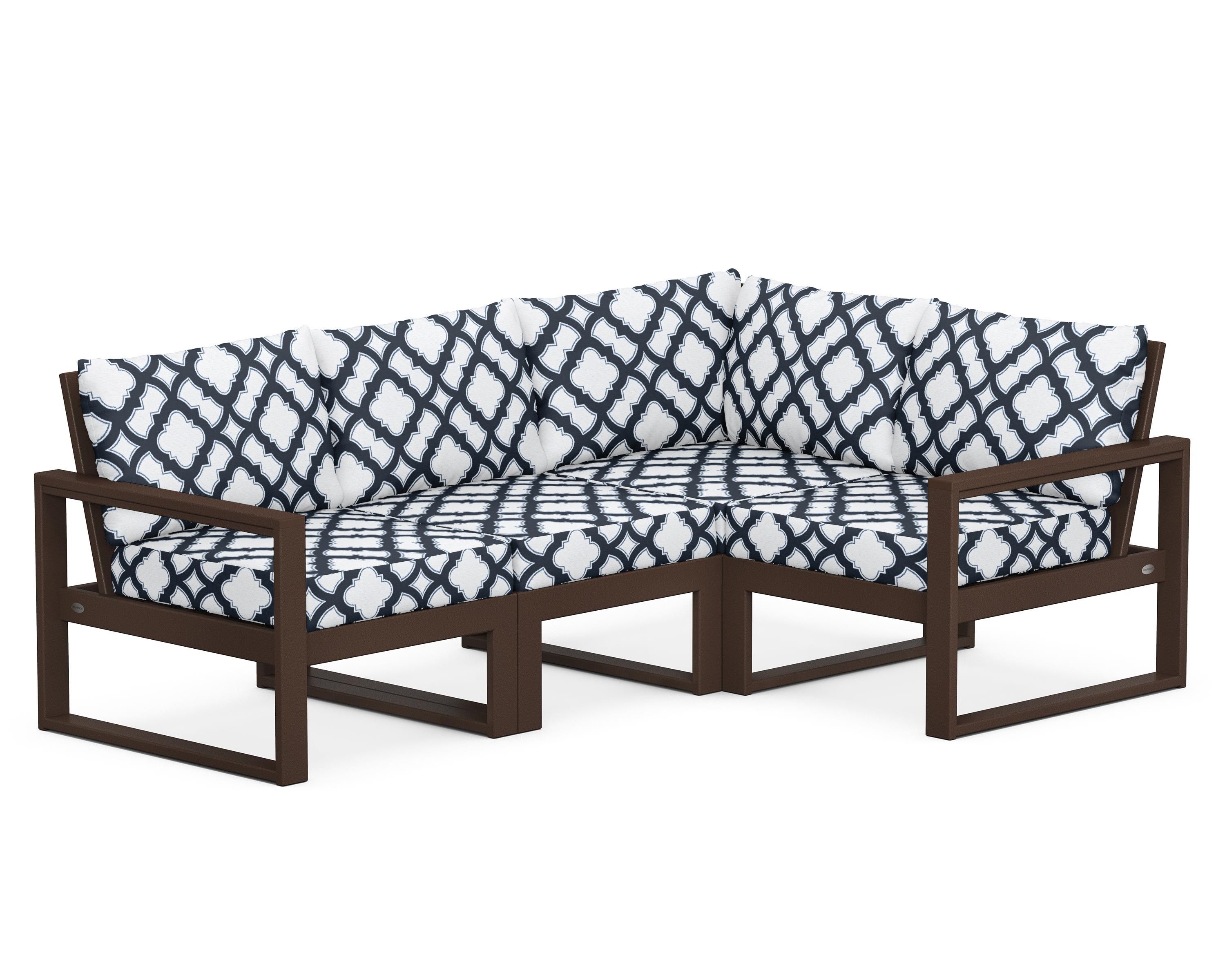 POLYWOOD® EDGE 4-Piece Modular Deep Seating Set in Mahogany / Trellis Marine Indigo