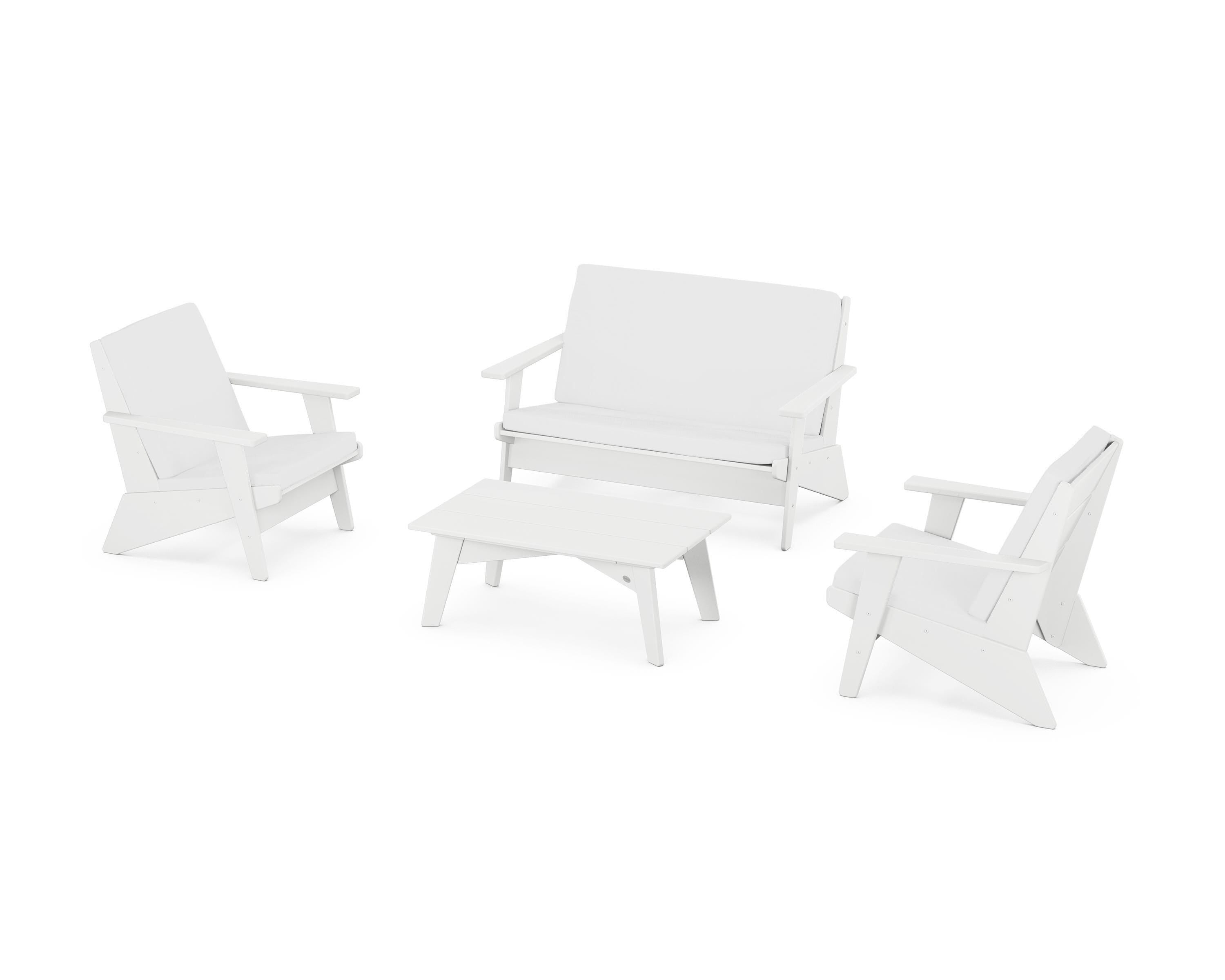 POLYWOOD® Riviera Modern Lounge 4-Piece Set in White / Natural