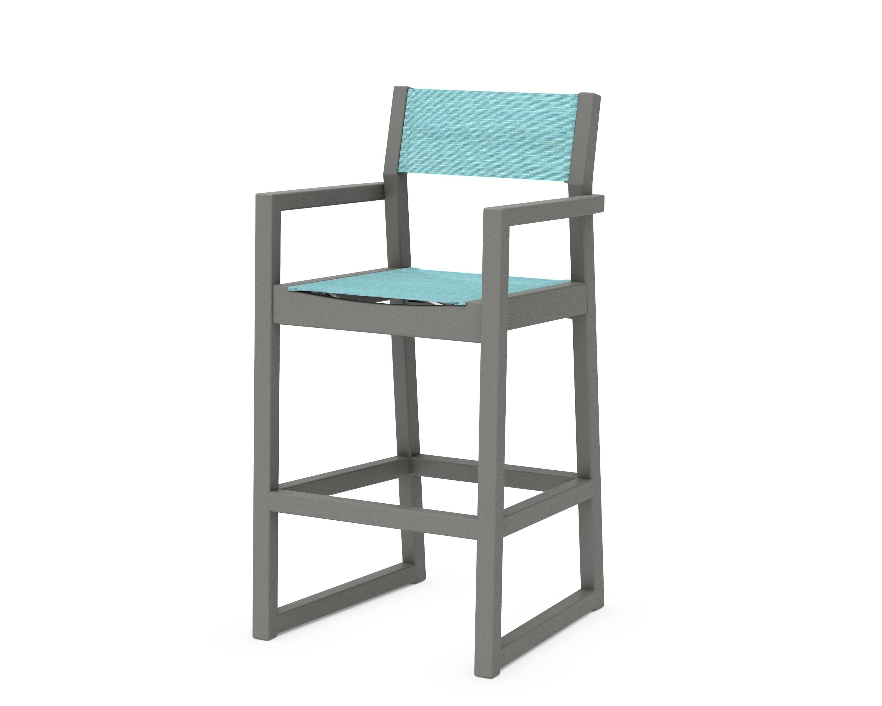 POLYWOOD® EDGE Sling Bar Arm Chair in Slate Grey / Dupioni Aquamarine Sling