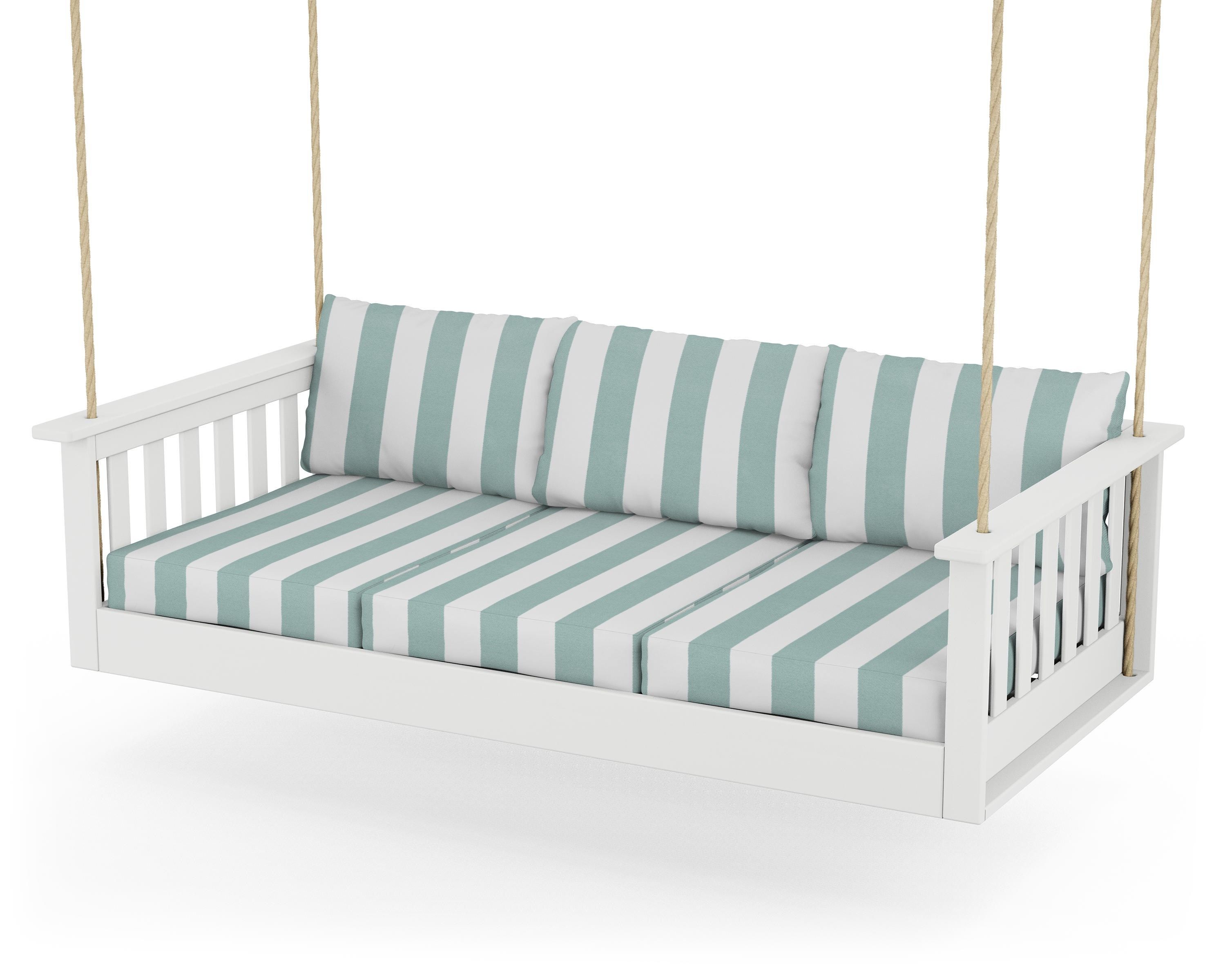 POLYWOOD® Vineyard Daybed Swing in White / Cabana Stripe Glacier Spa