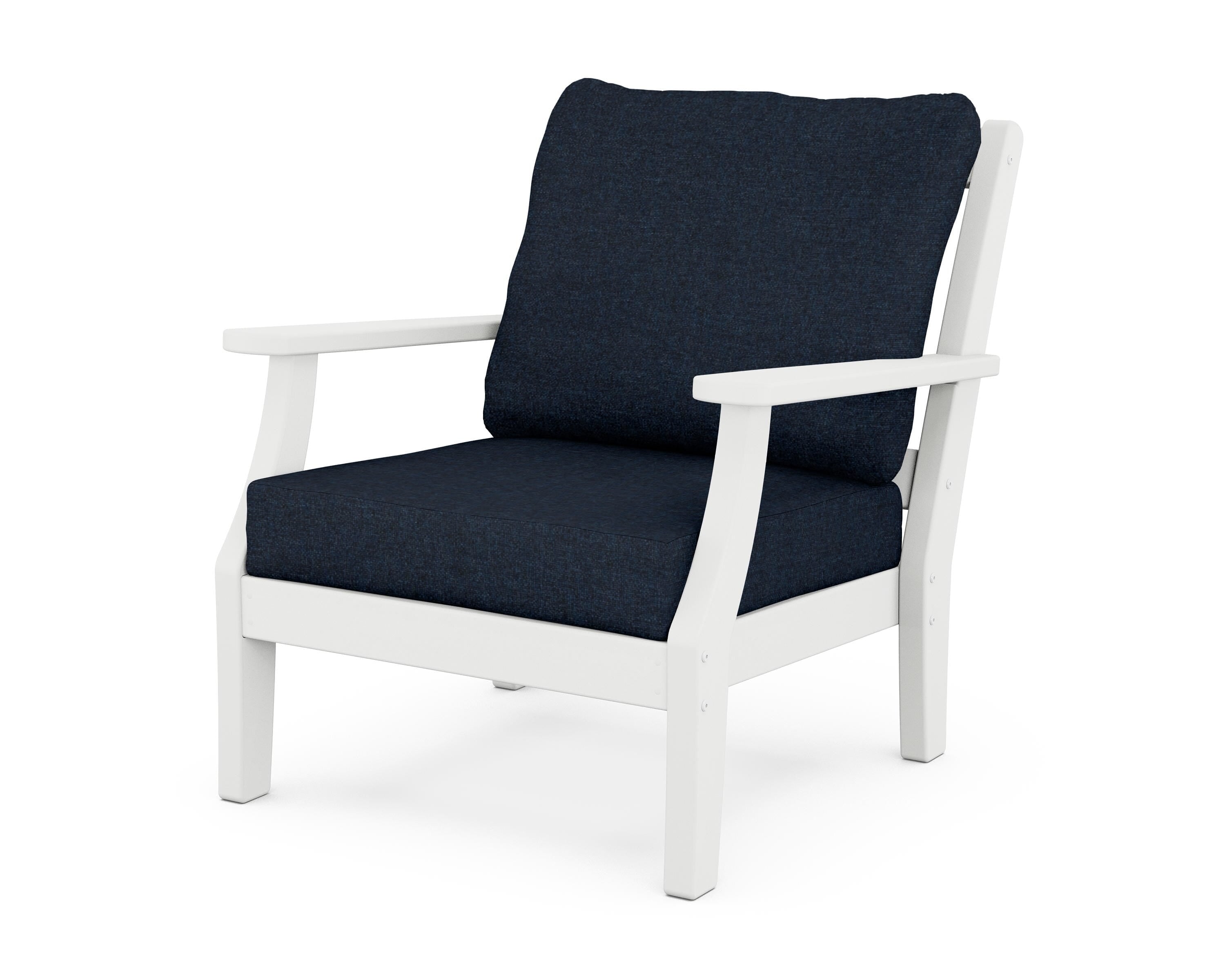 Martha Stewart by POLYWOOD® Chinoiserie Deep Seating Chair in White / Marine Indigo