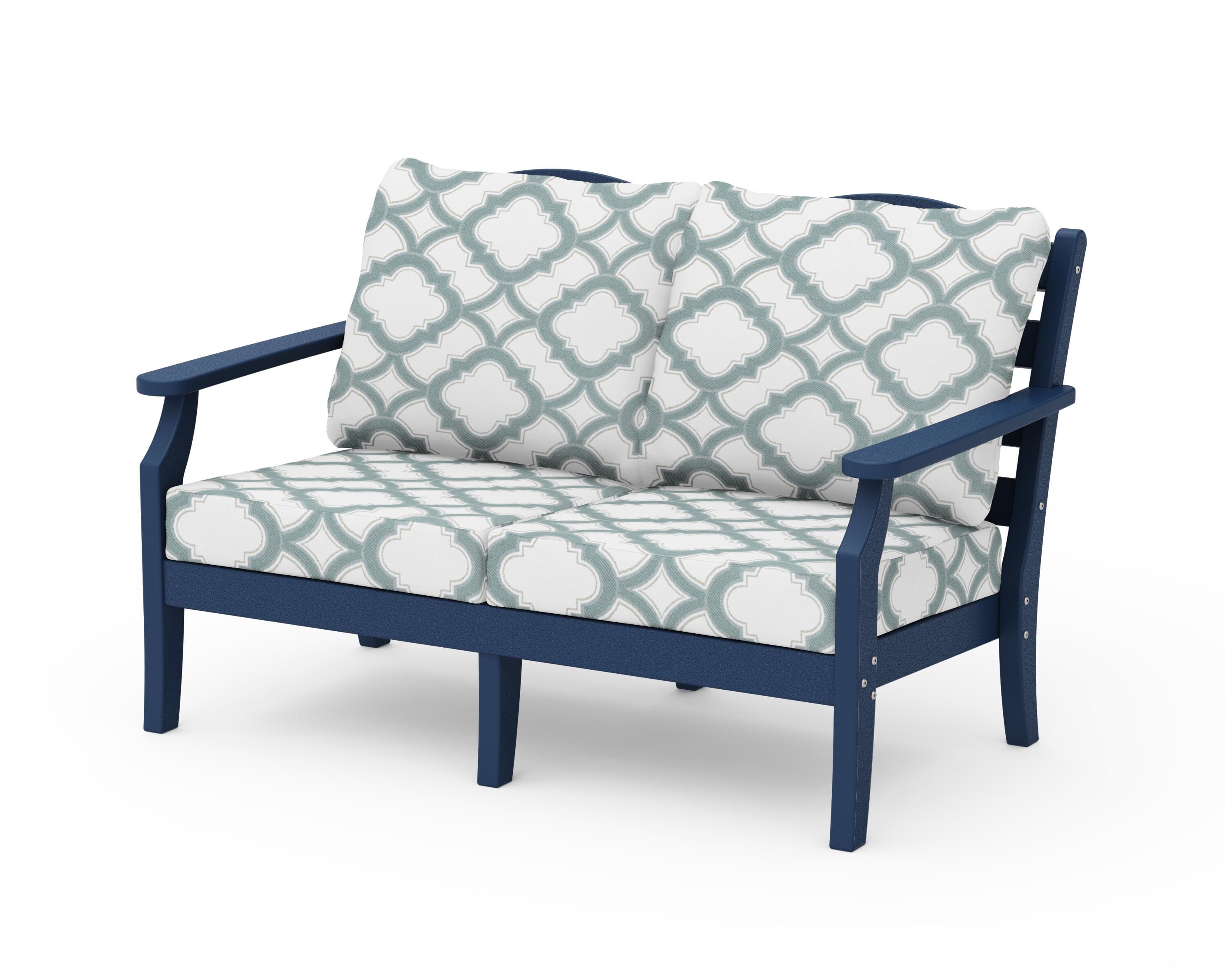 Draper James™ by POLYWOOD® Savannah Deep Seating Loveseat in Navy / Trellis Glacier Spa