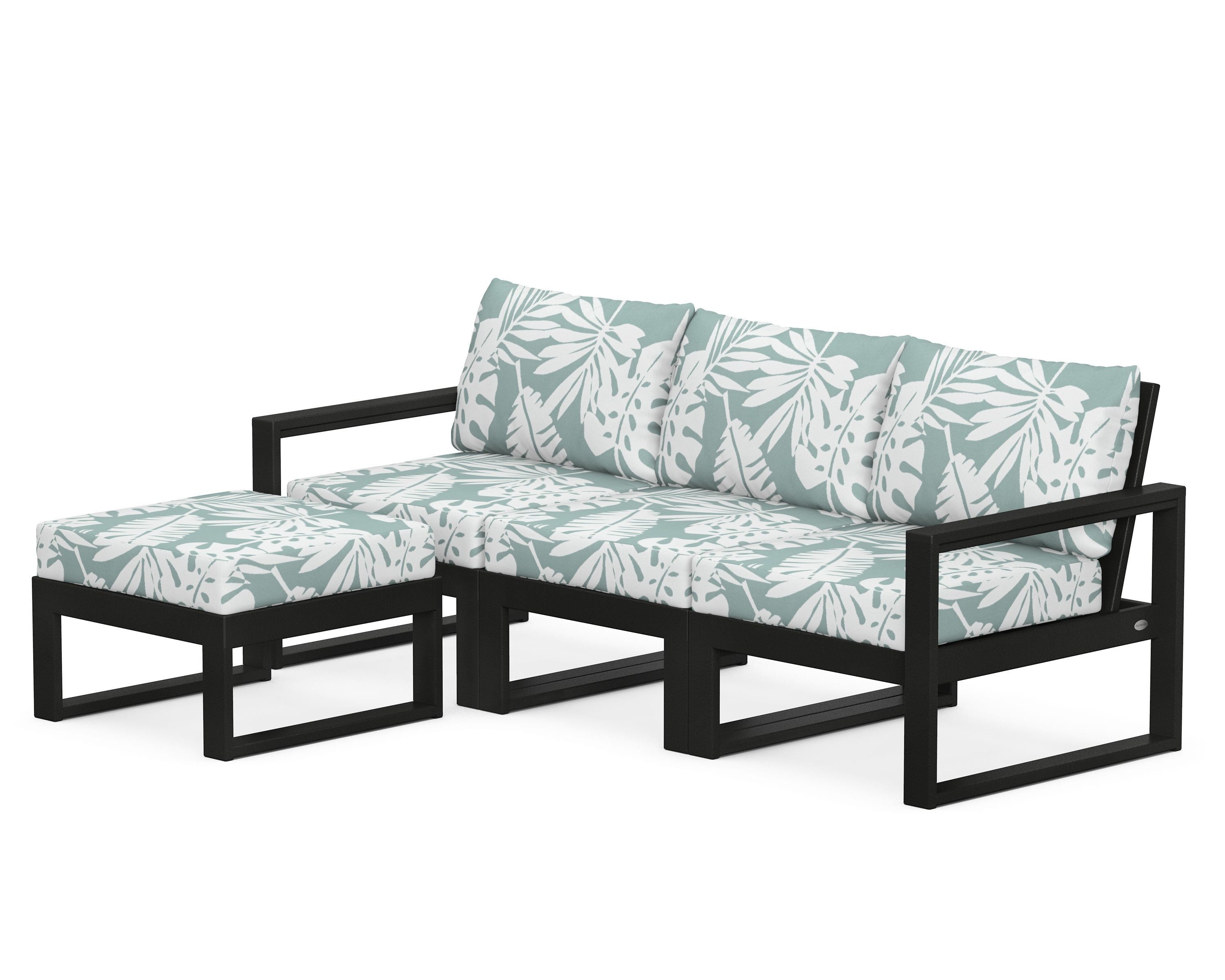 POLYWOOD® EDGE 4-Piece Modular Deep Seating Set with Ottoman in Black / Leaf Glacier Spa