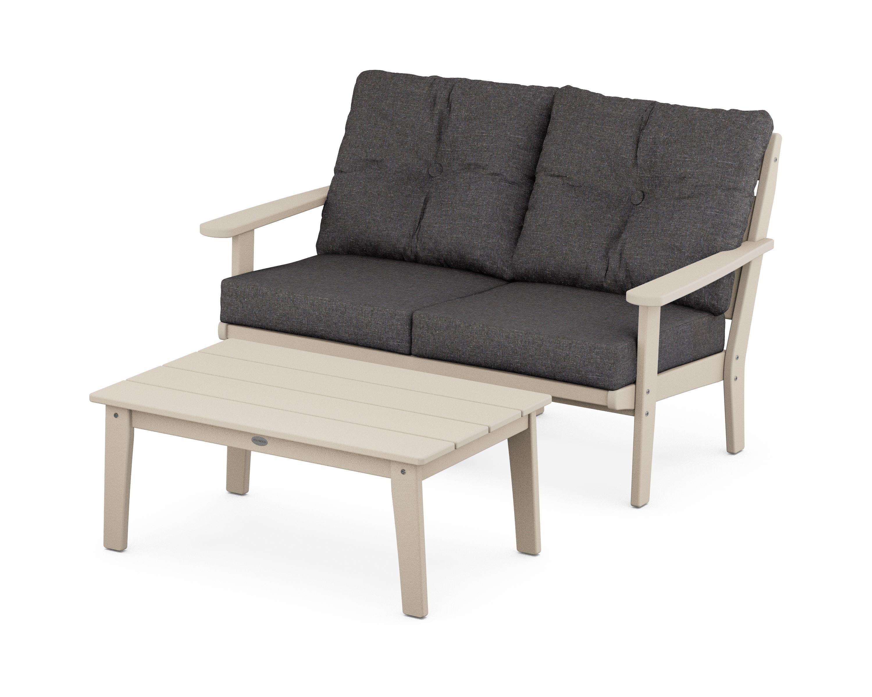 POLYWOOD® Lakeside 2-Piece Lounge Loveseat Set in Sand / Ash Charcoal