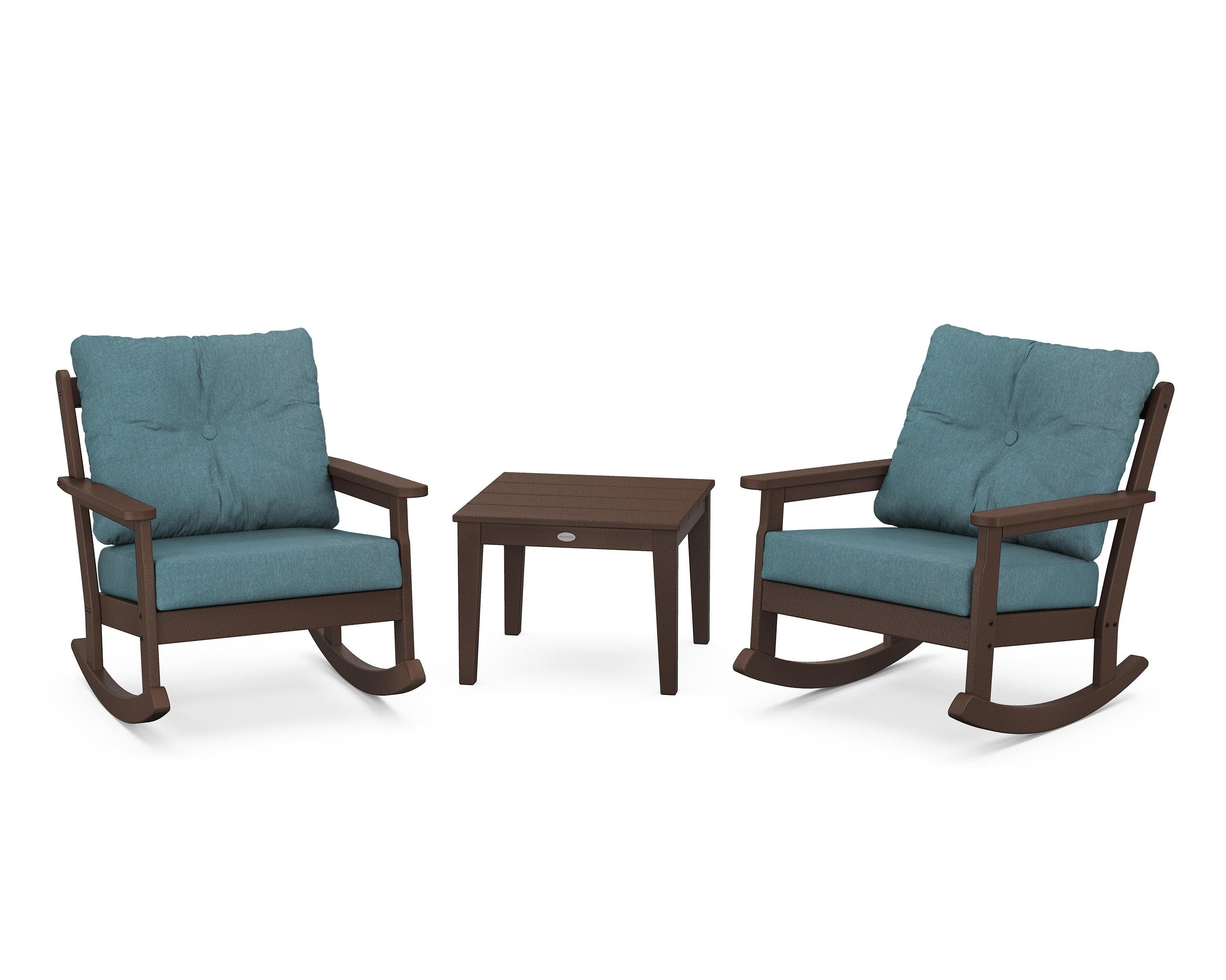 POLYWOOD® Vineyard 3-Piece Deep Seating Rocker Set in Mahogany / Ocean Teal