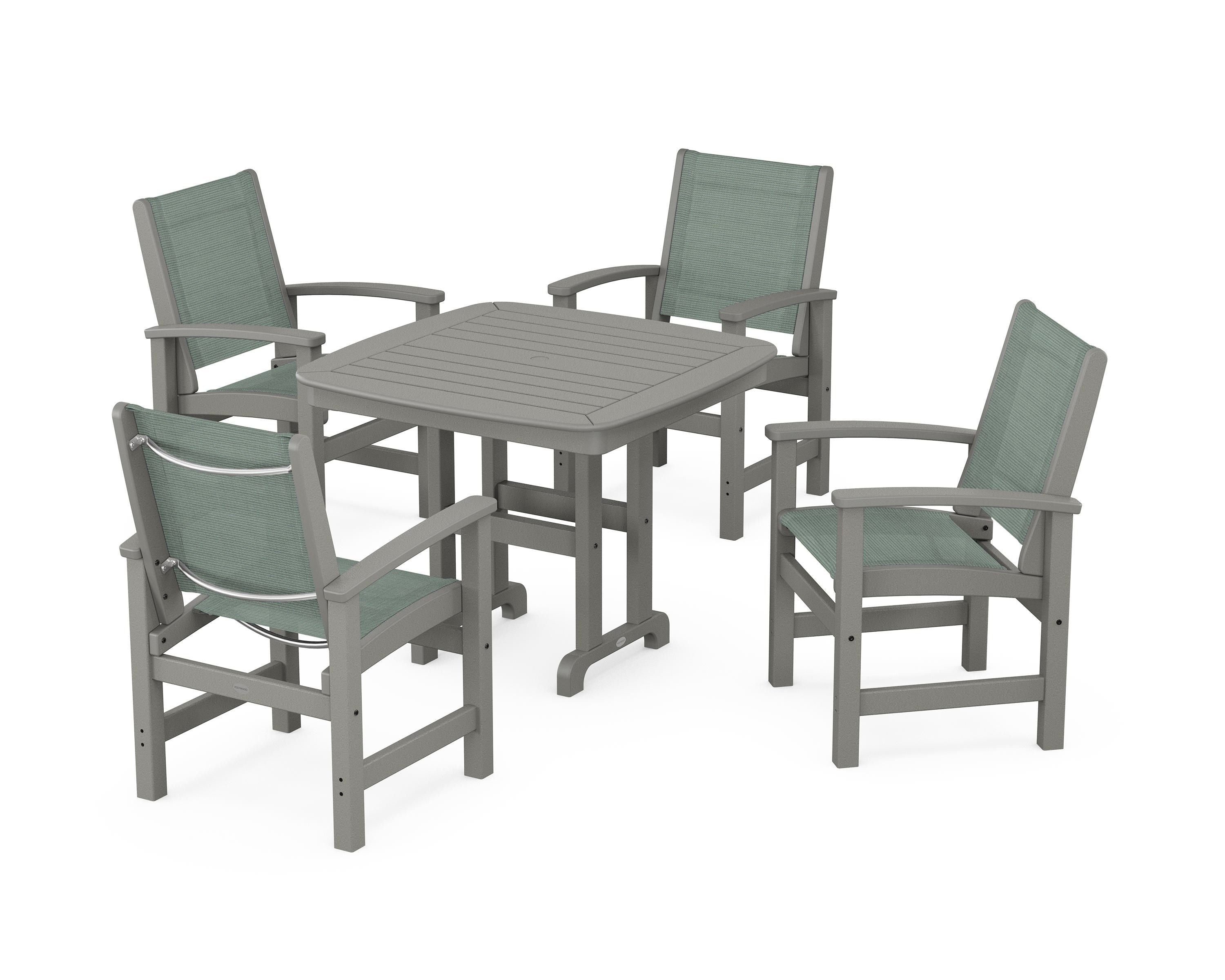 POLYWOOD® Coastal 5-Piece Dining Set in Slate Grey / Dupioni Sea Mist Sling