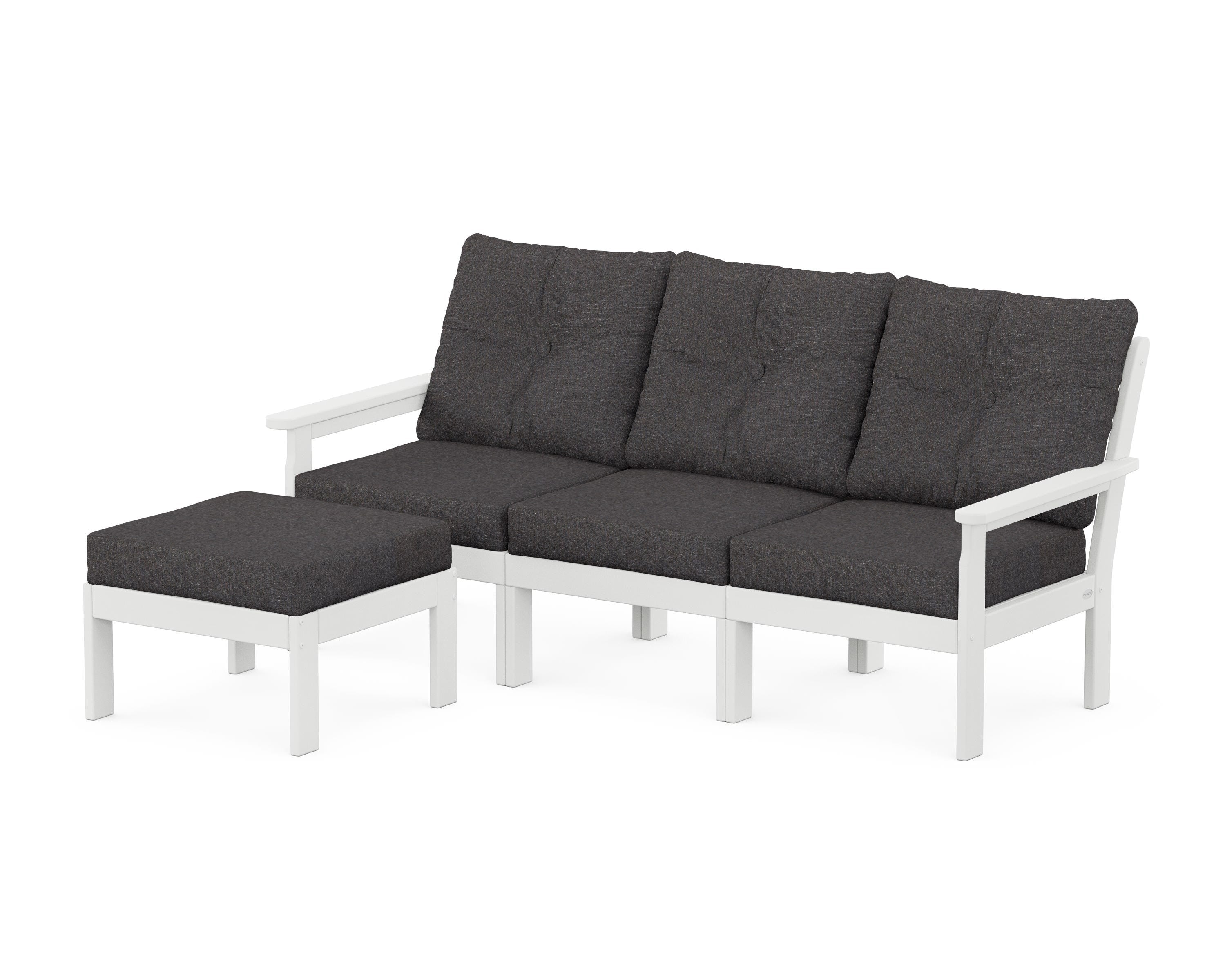 POLYWOOD® Vineyard 4-Piece Sectional with Ottoman in White / Ash Charcoal