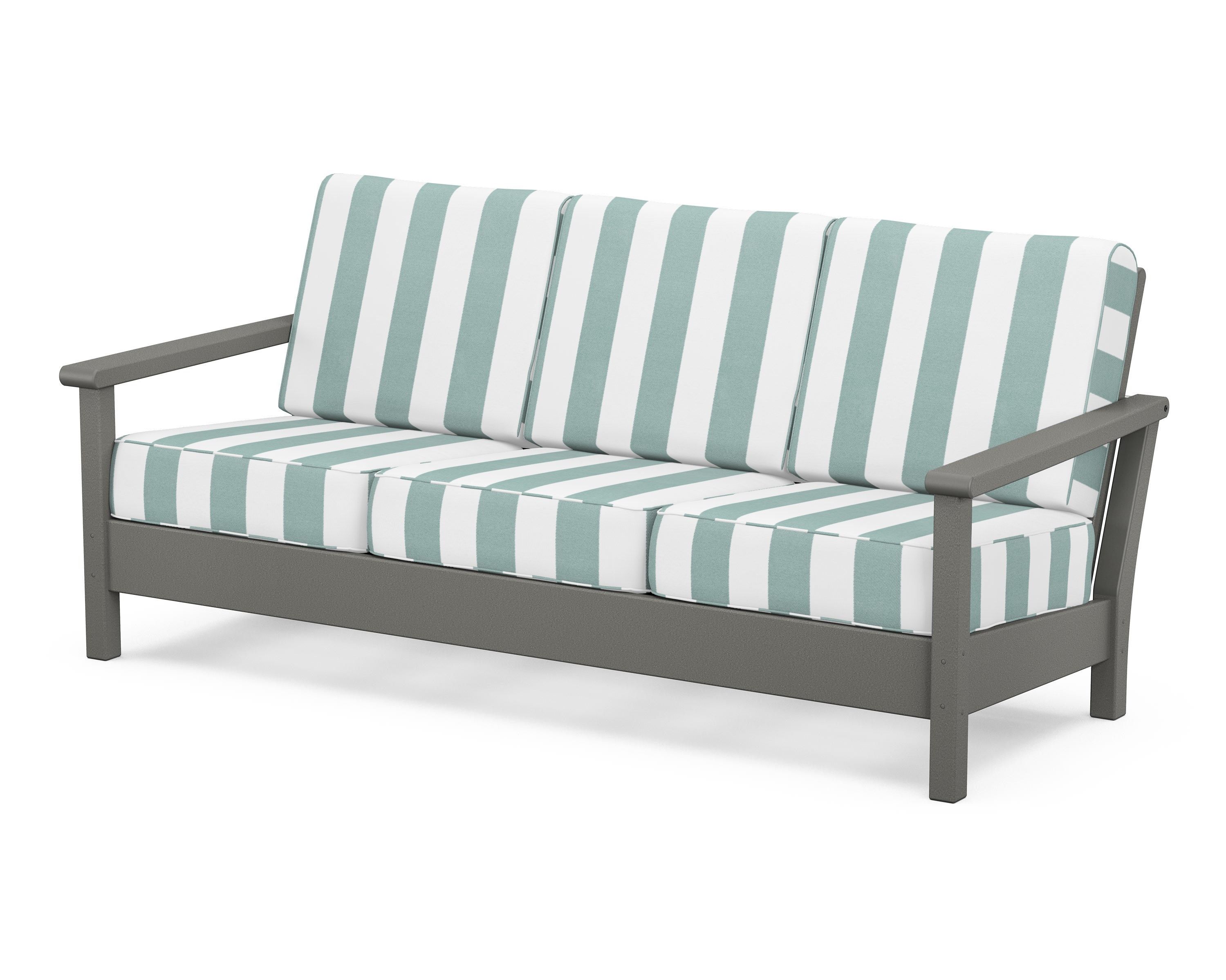POLYWOOD® Harbour Deep Seating Sofa in Slate Grey / Cabana Stripe Glacier Spa