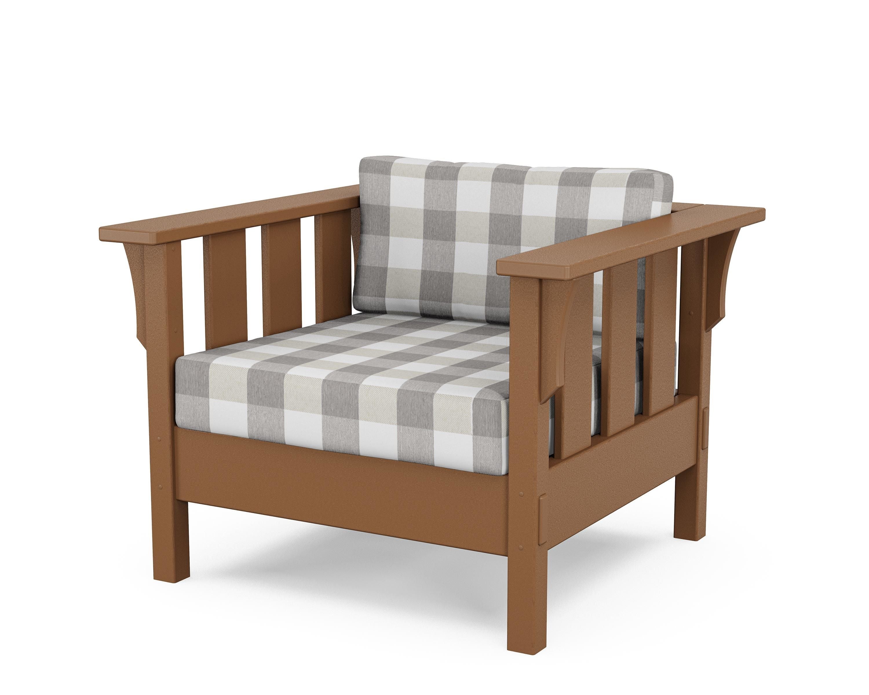 Martha Stewart by POLYWOOD® Acadia Deep Seating Chair in Teak / Buffalo Plaid Grey Mist
