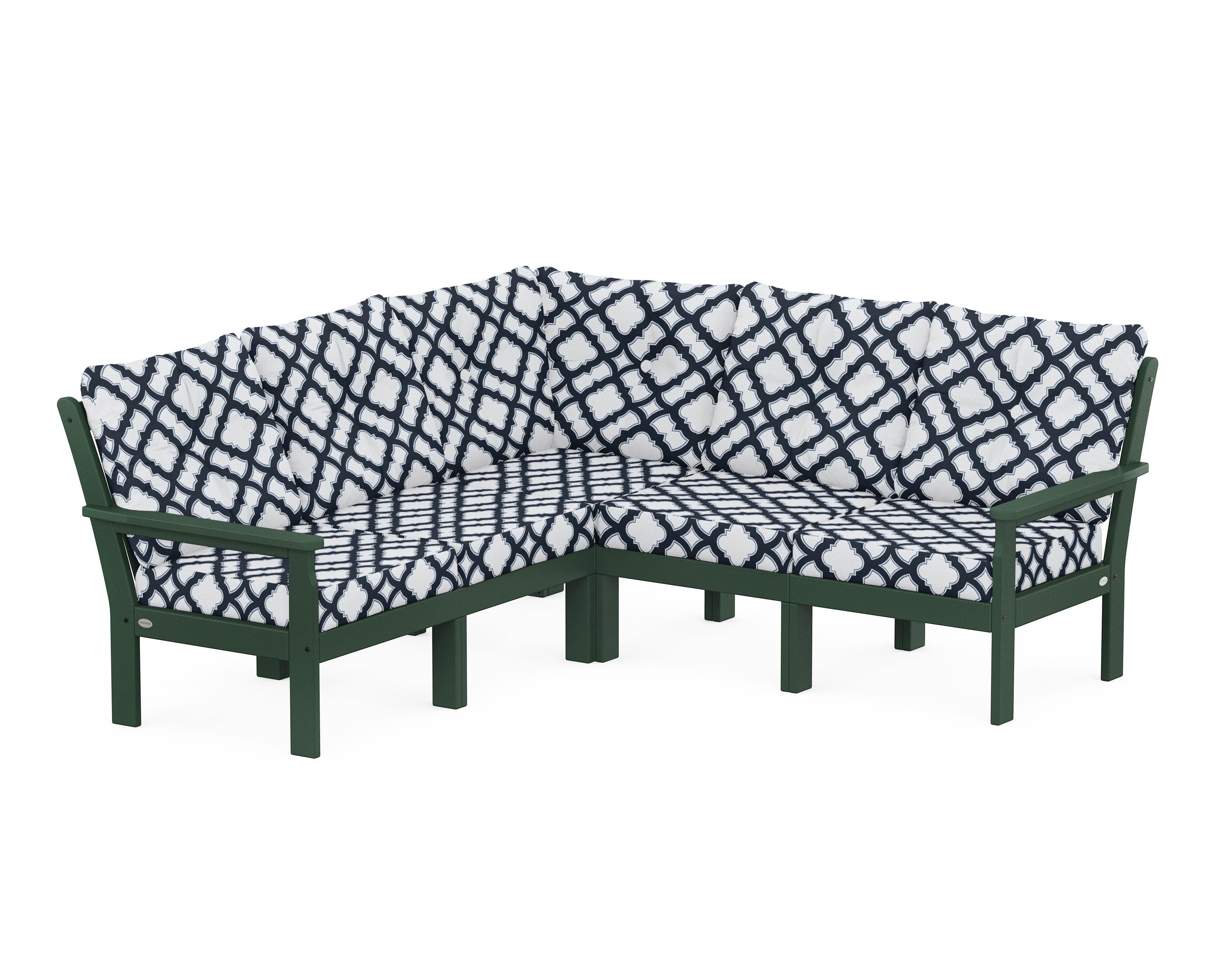 POLYWOOD® Vineyard 5-Piece Sectional in Green / Trellis Marine Indigo