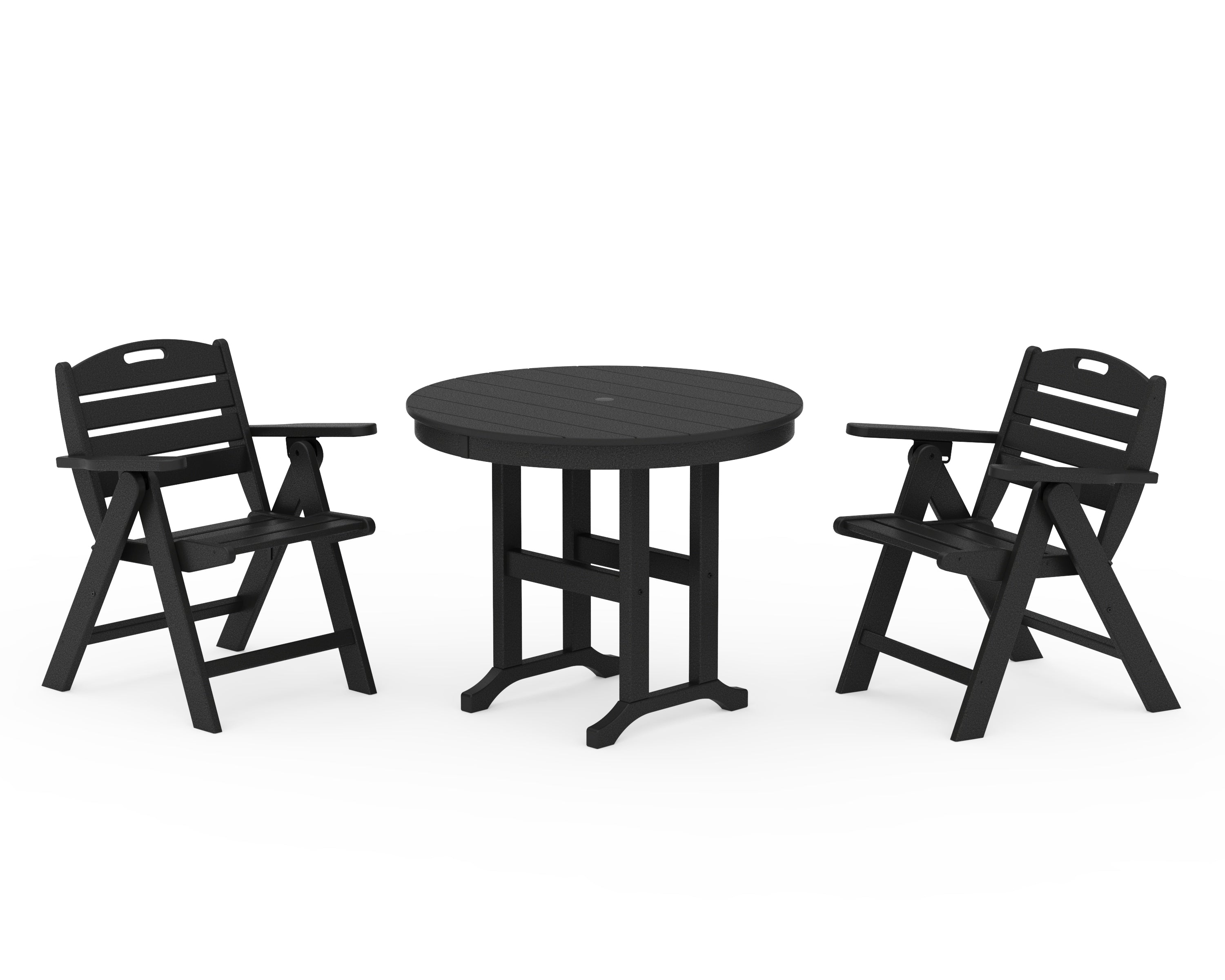 POLYWOOD® Nautical Folding Lowback Chair 3-Piece Round Dining Set in Black