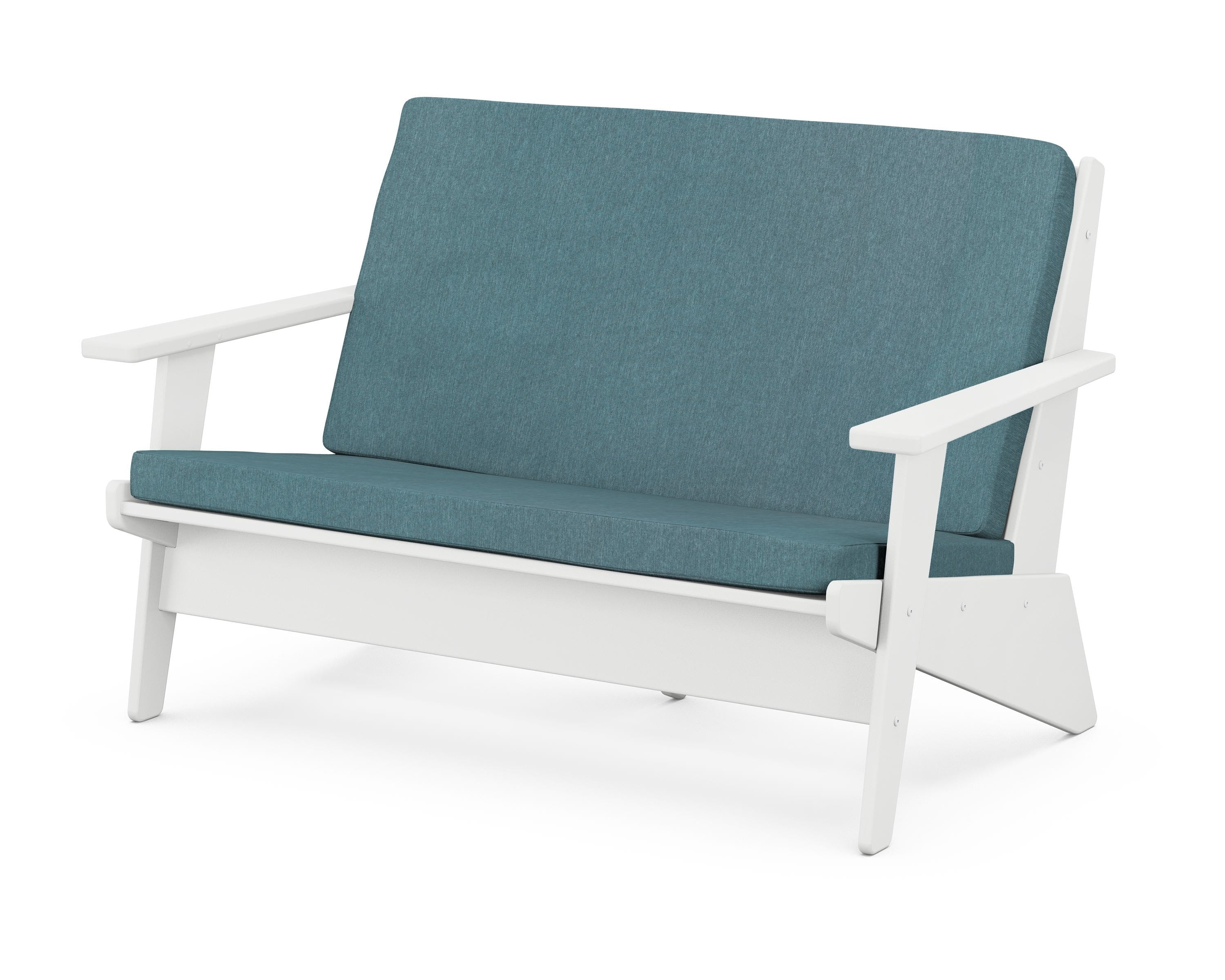 POLYWOOD® Riviera Modern Lounge Loveseat in White / Ocean Teal