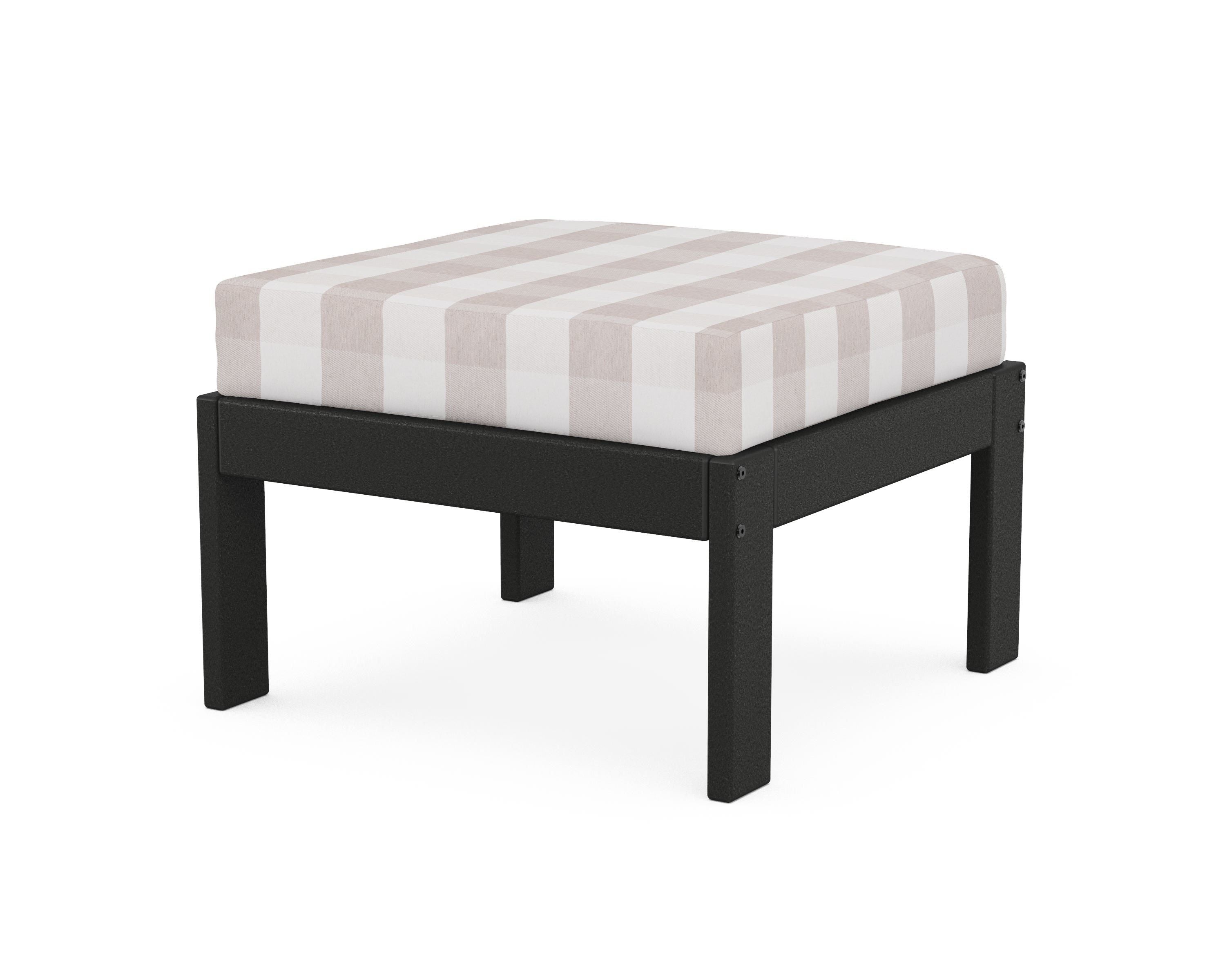POLYWOOD® Vineyard Modular Ottoman in Black / Buffalo Plaid Dune Burlap