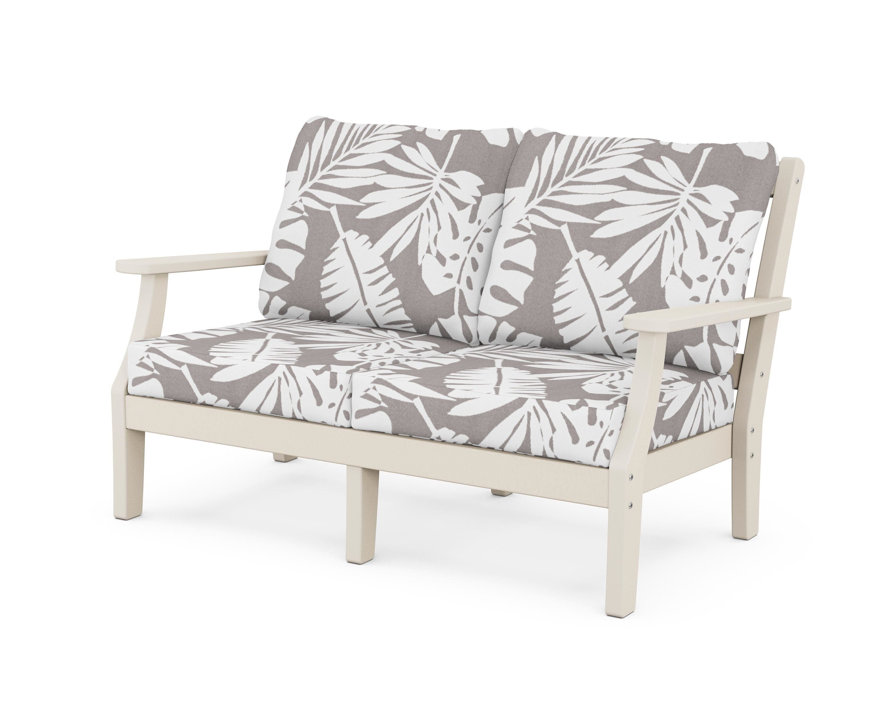Martha Stewart by POLYWOOD® Chinoiserie Deep Seating Loveseat in Sand / Leaf Grey Mist