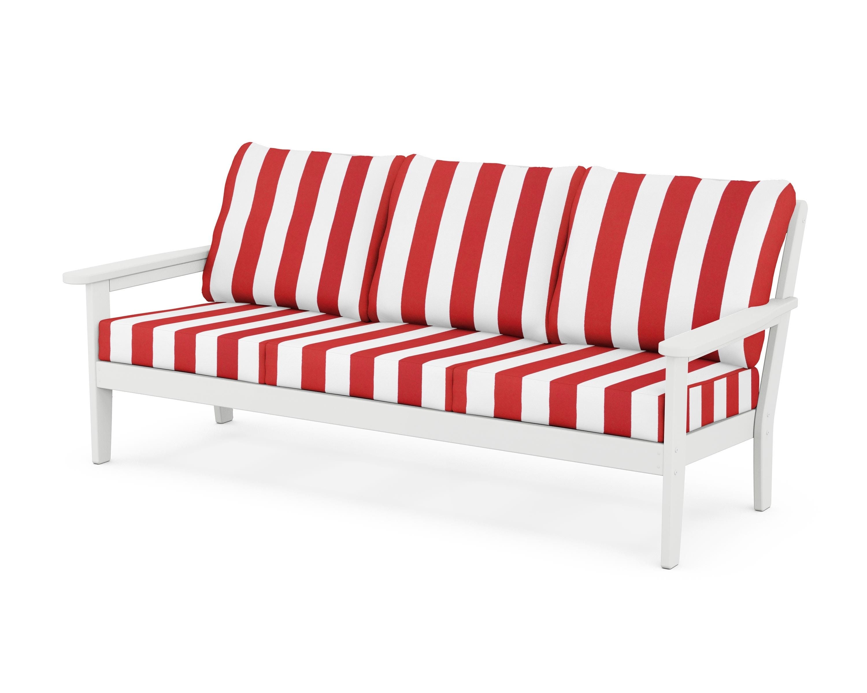 Country Living Cottage Deep Seating Sofa in White / Cabana Stripe Crimson