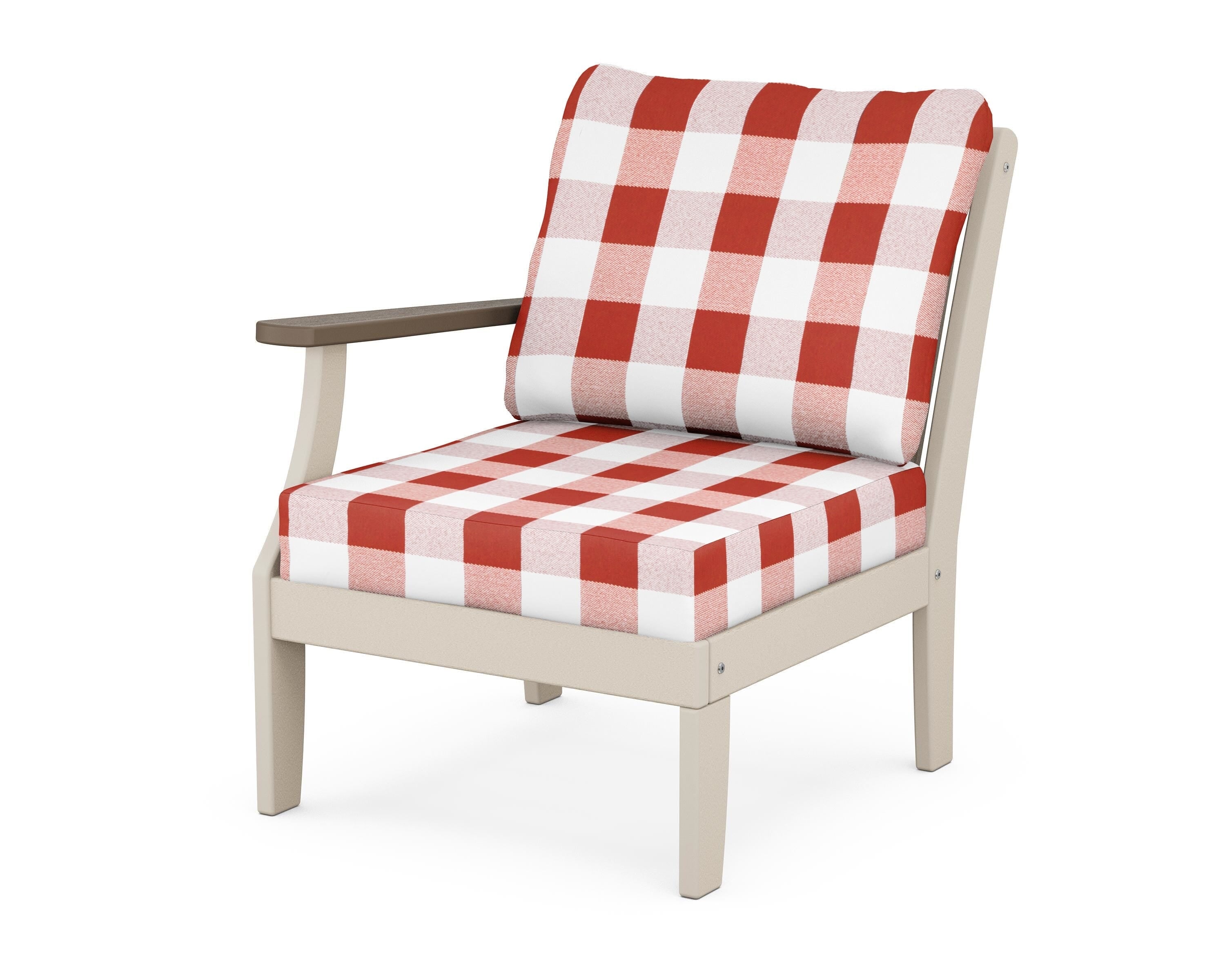 POLYWOOD® Braxton Modular Left Arm Chair in Sand / Kona / Buffalo Plaid Crimson