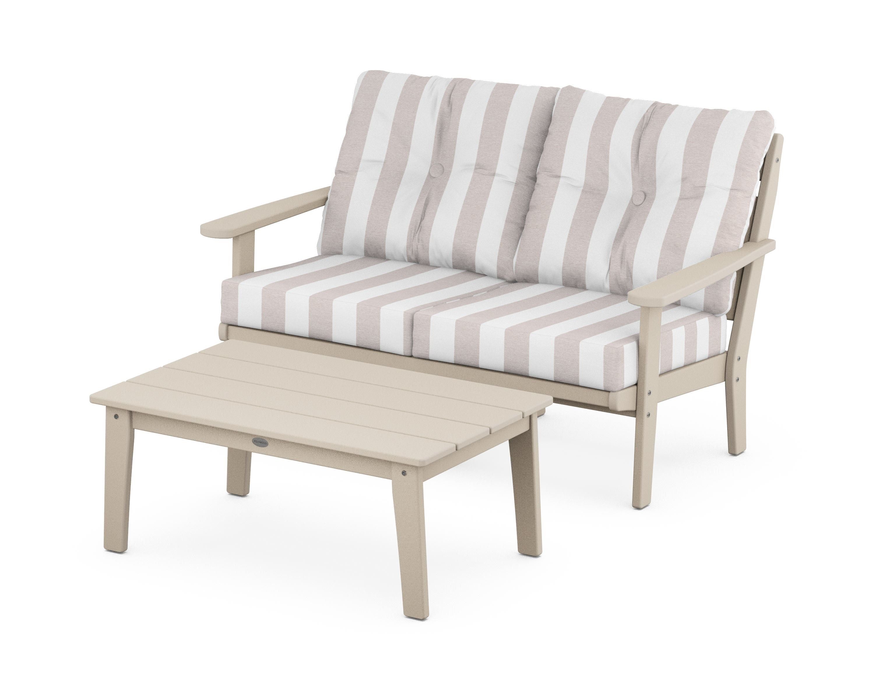 POLYWOOD® Lakeside 2-Piece Lounge Loveseat Set in Sand / Cabana Stripe Dune Burlap