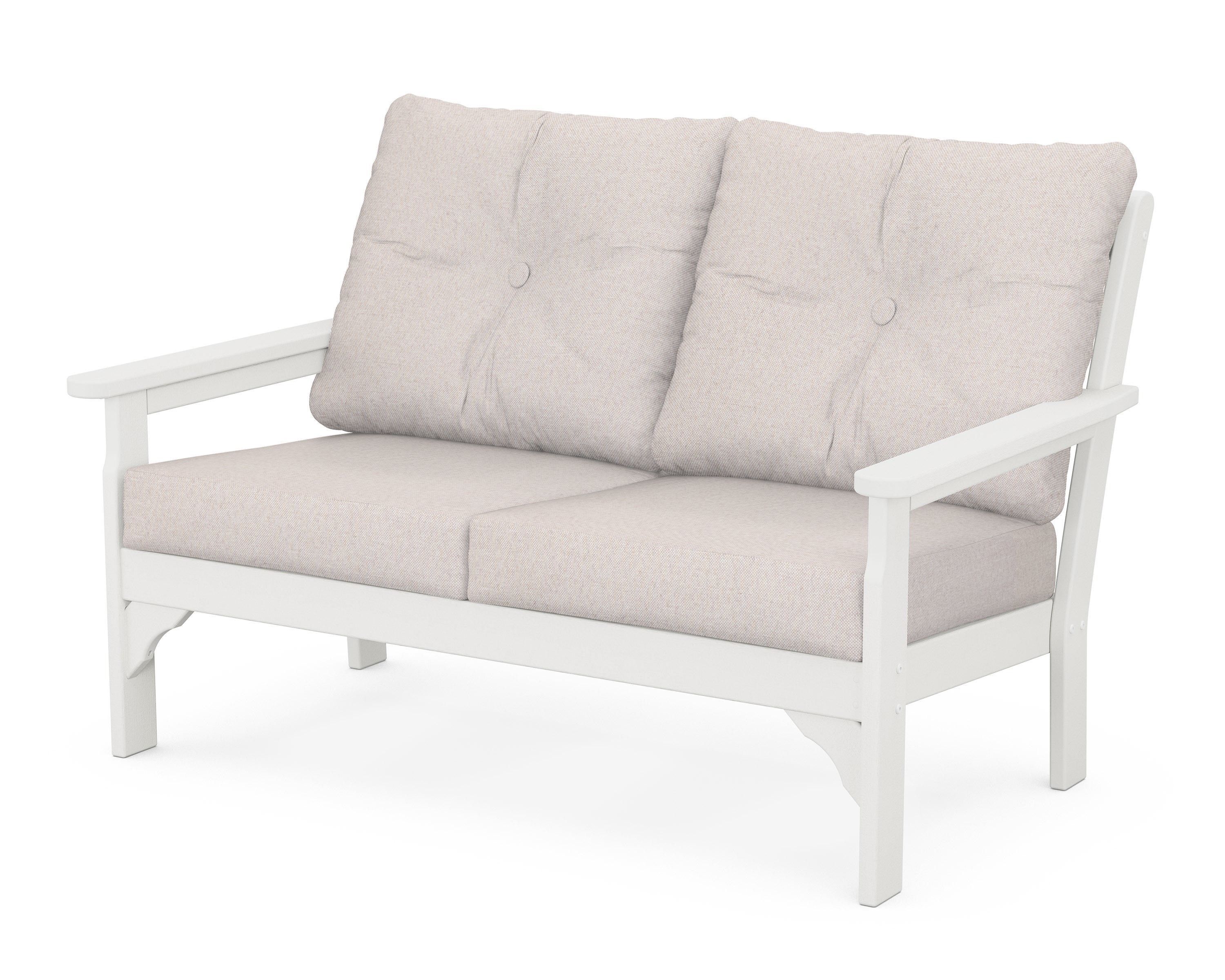 POLYWOOD® Vineyard Deep Seating Loveseat in Vintage White / Dune Burlap