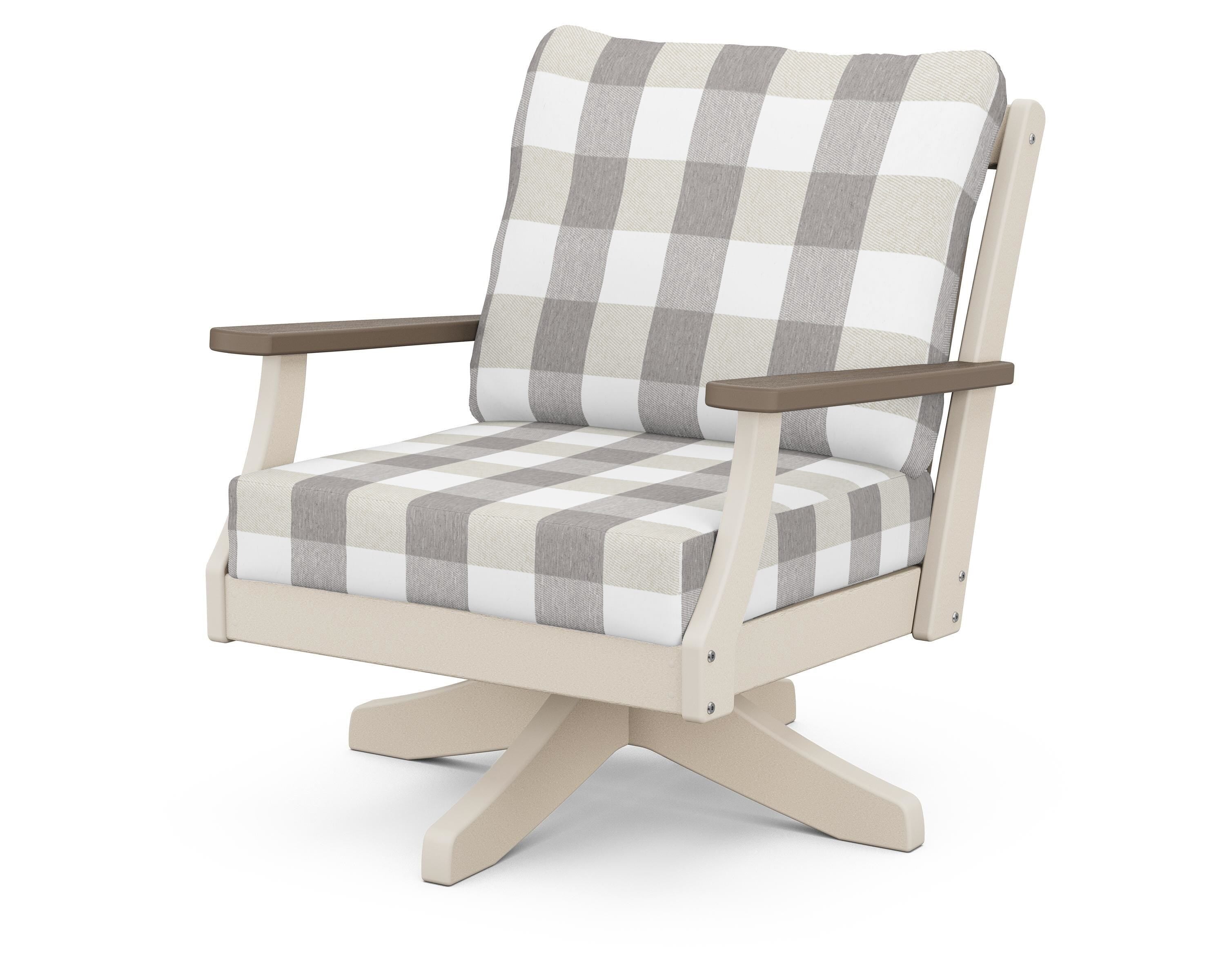 POLYWOOD® Braxton Deep Seating Swivel Chair in Sand / Kona / Buffalo Plaid Grey Mist